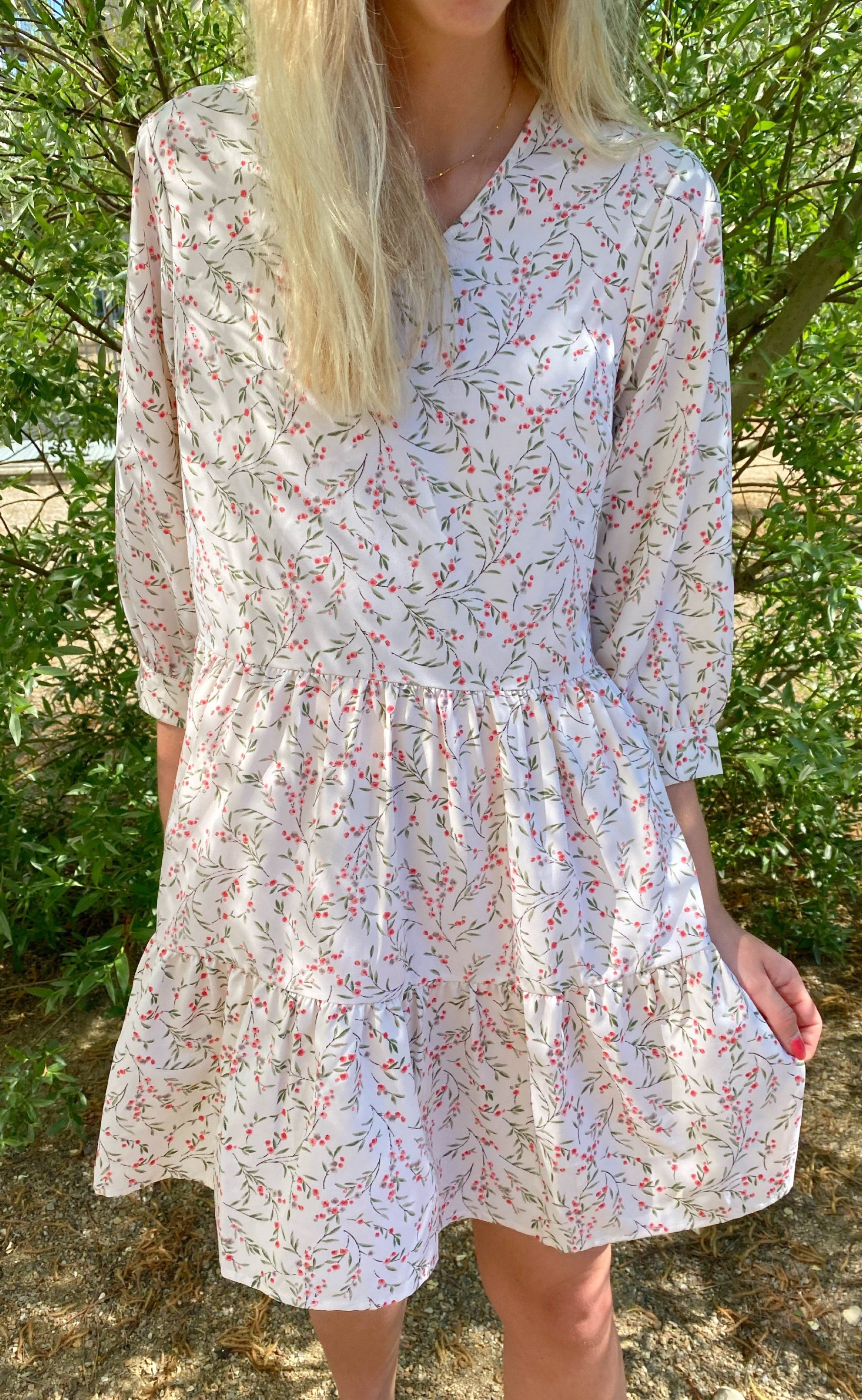 INA Copenhagen Kjole - Camille - White / Rose Flower
