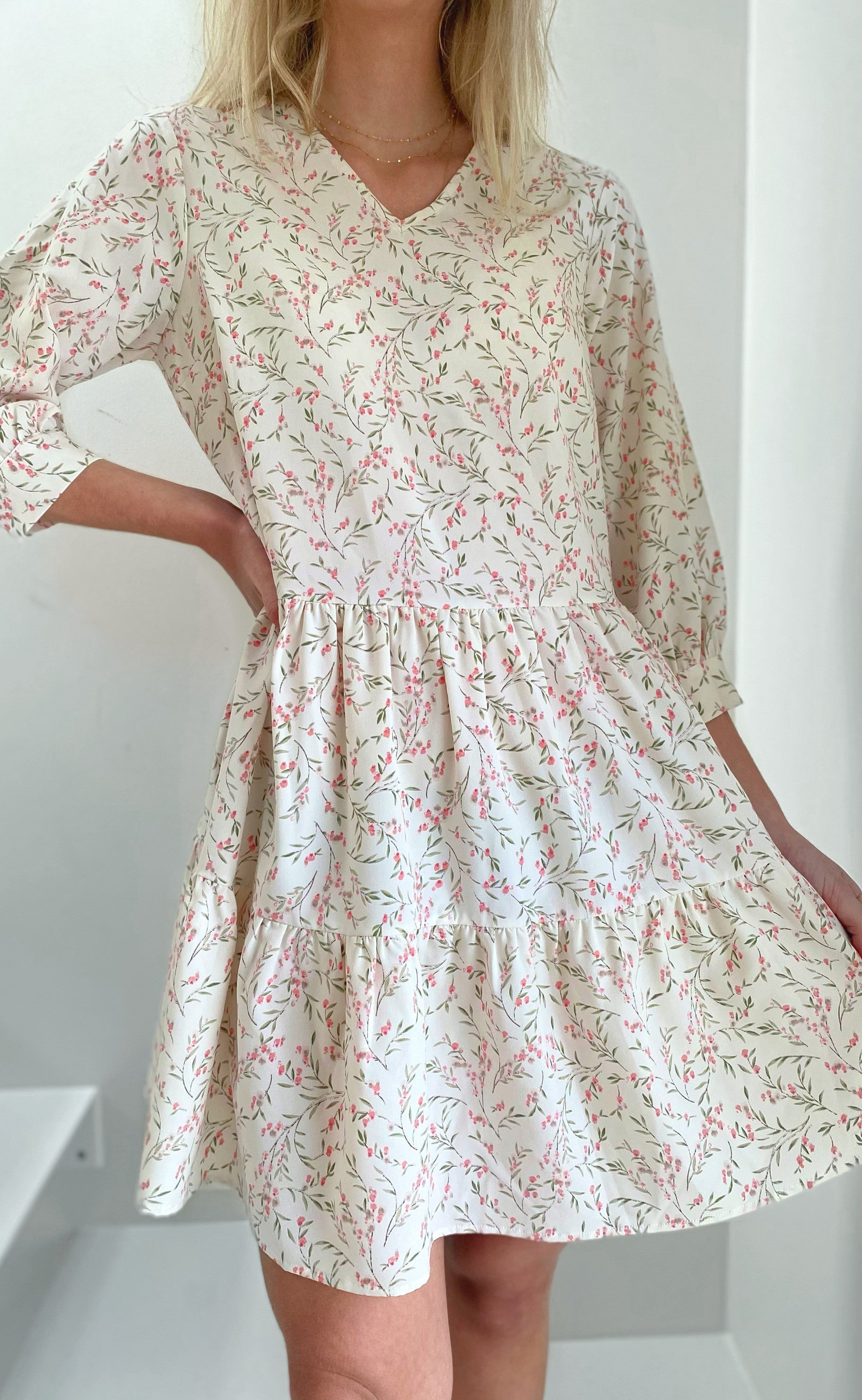INA Copenhagen Kjole - Camille - White / Rose Flower