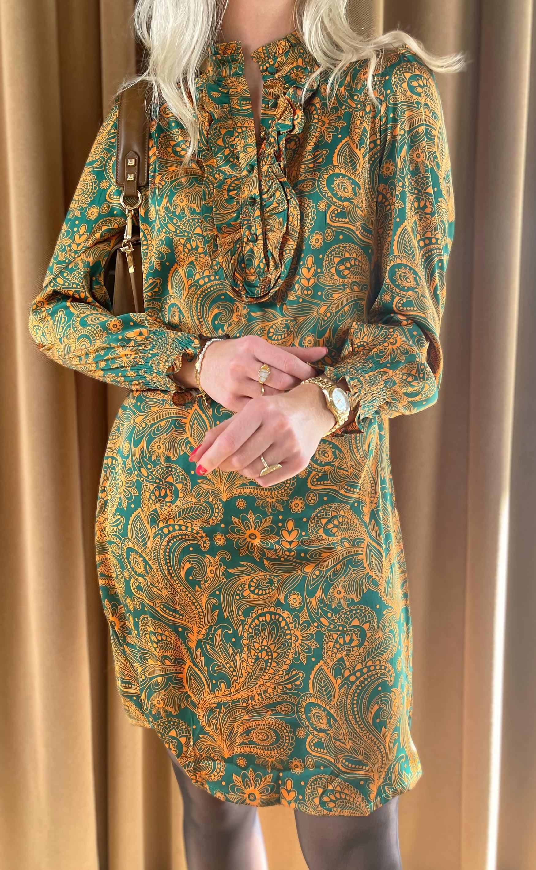 INA Copenhagen Kjole - Cilla - Green/Orange