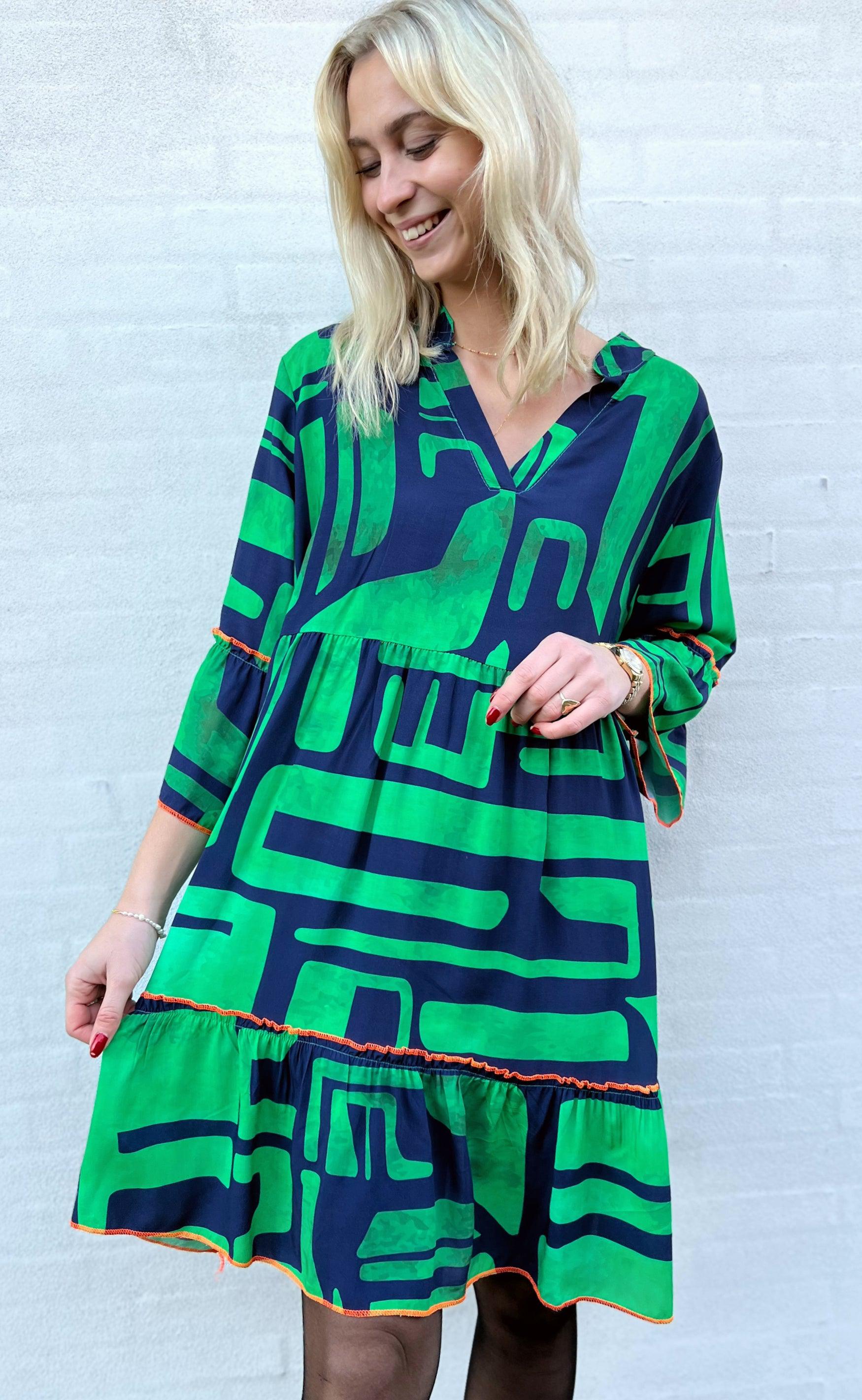 INA Copenhagen Kjole - Fenja - Green / Navy