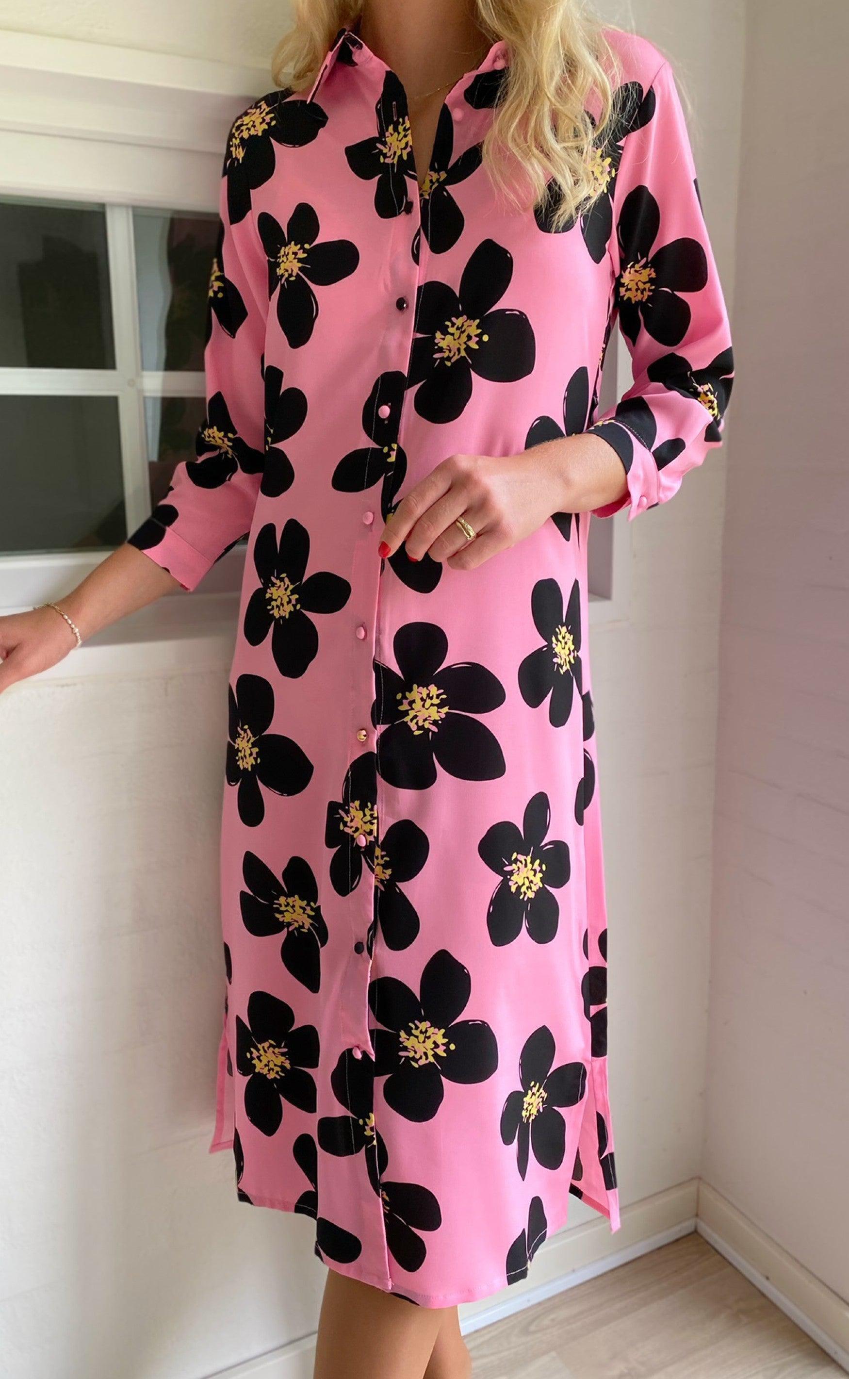 INA Copenhagen Kjole - Isabella - Pink/Black Flower