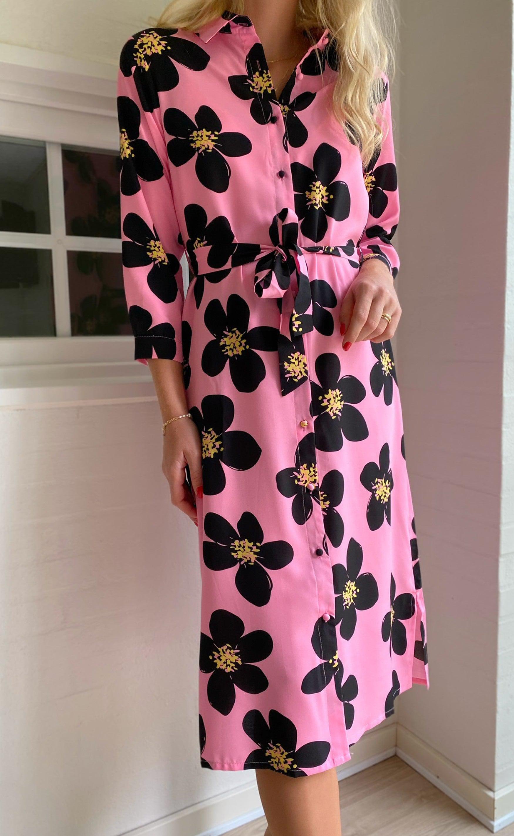 INA Copenhagen Kjole - Isabella - Pink/Black Flower