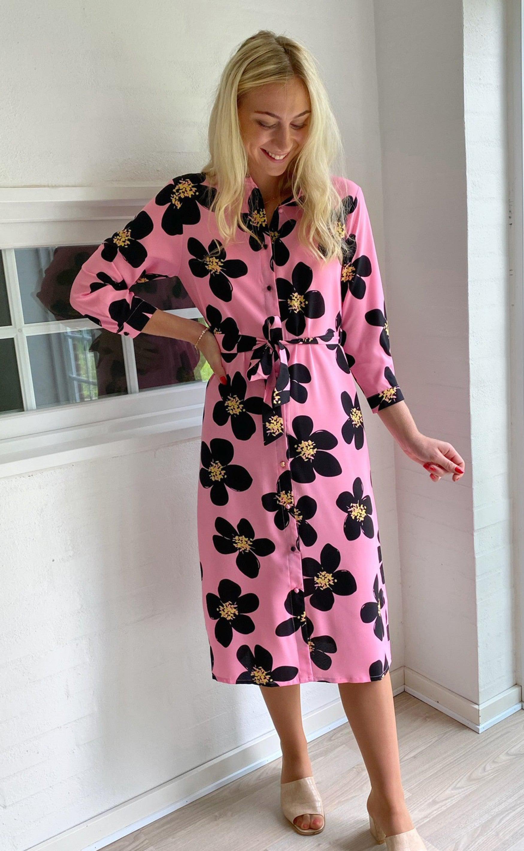 INA Copenhagen Kjole - Isabella - Pink/Black Flower
