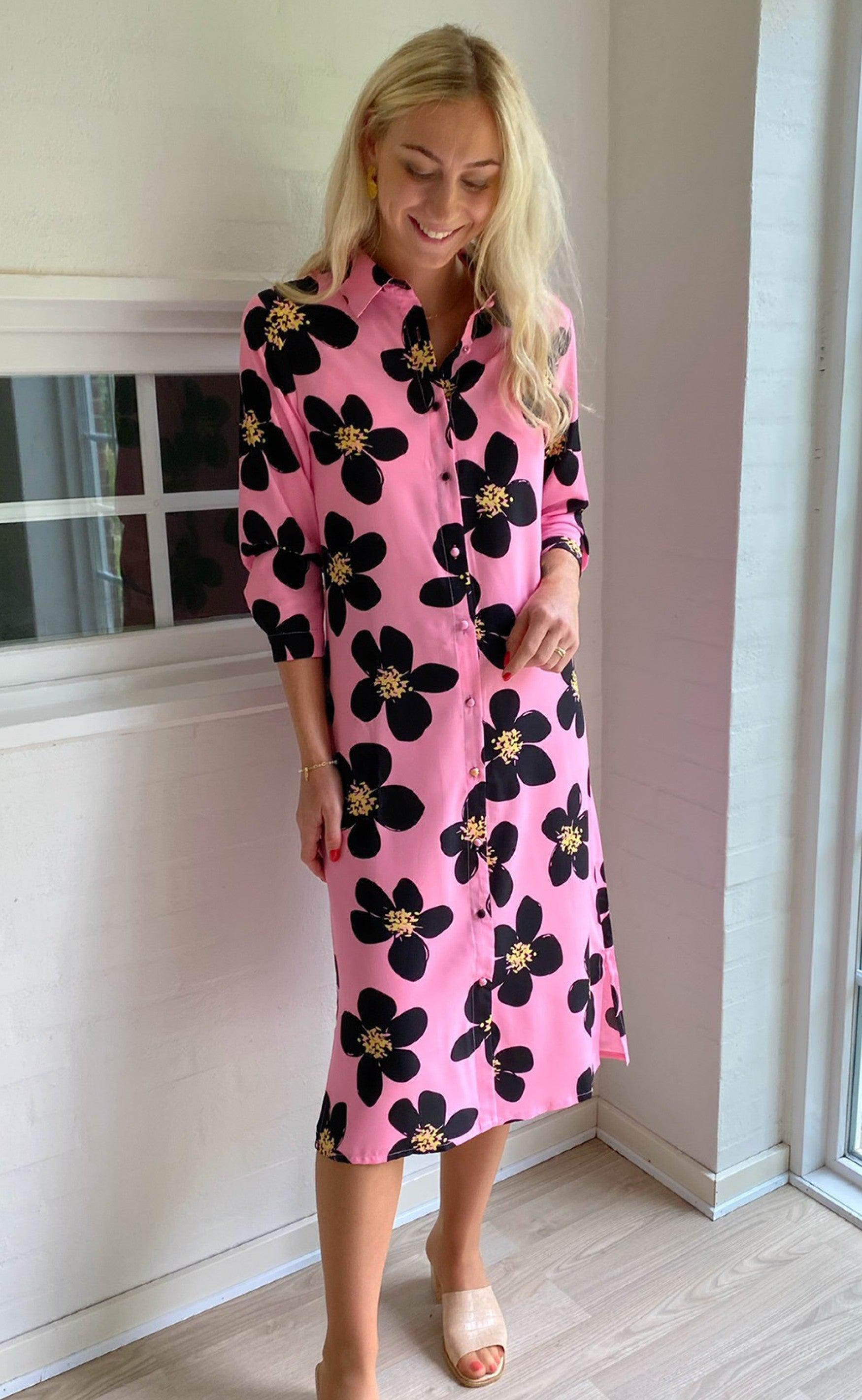 INA Copenhagen Kjole - Isabella - Pink/Black Flower