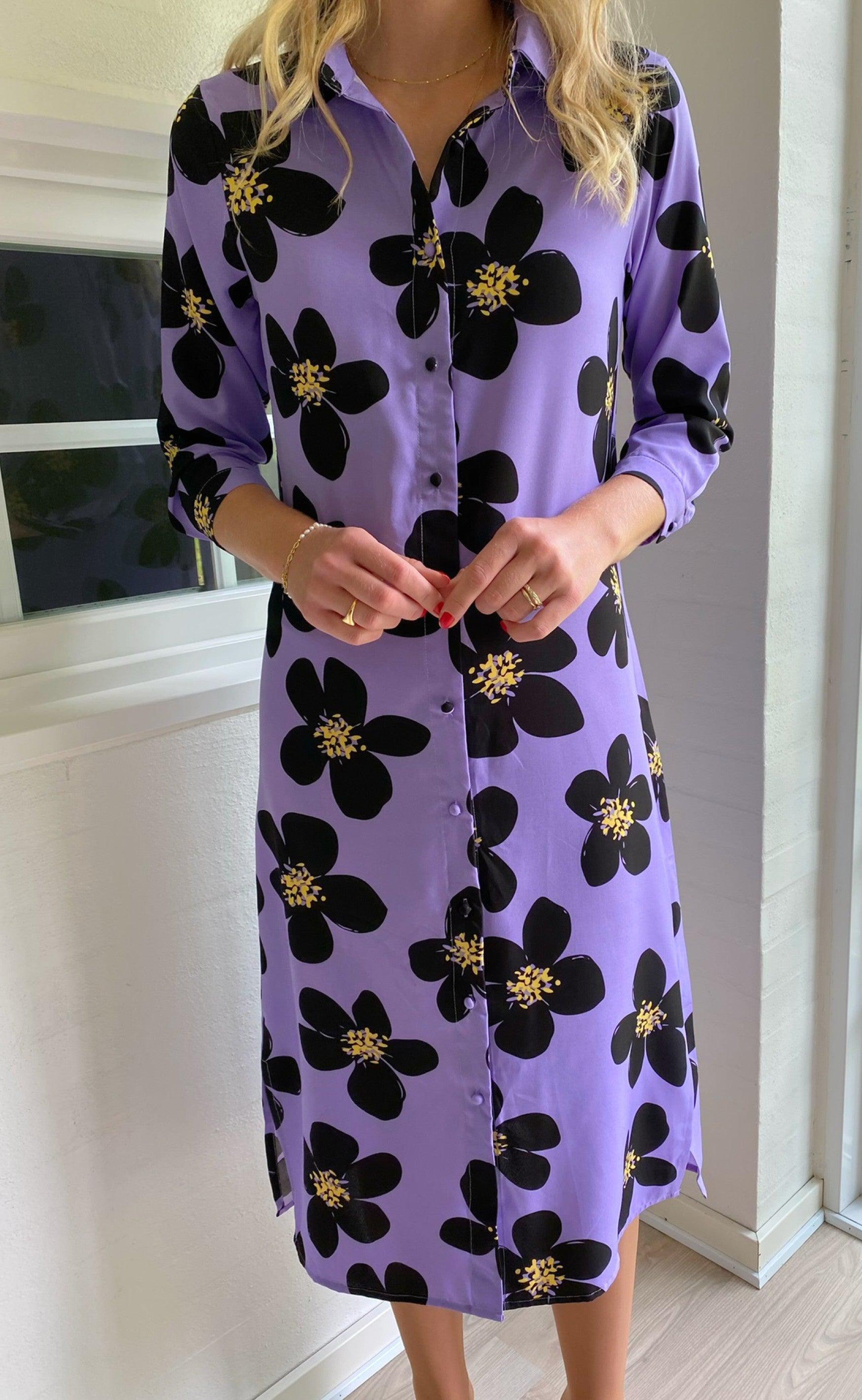 INA Copenhagen Kjole - Isabella - Purple/Black Flower