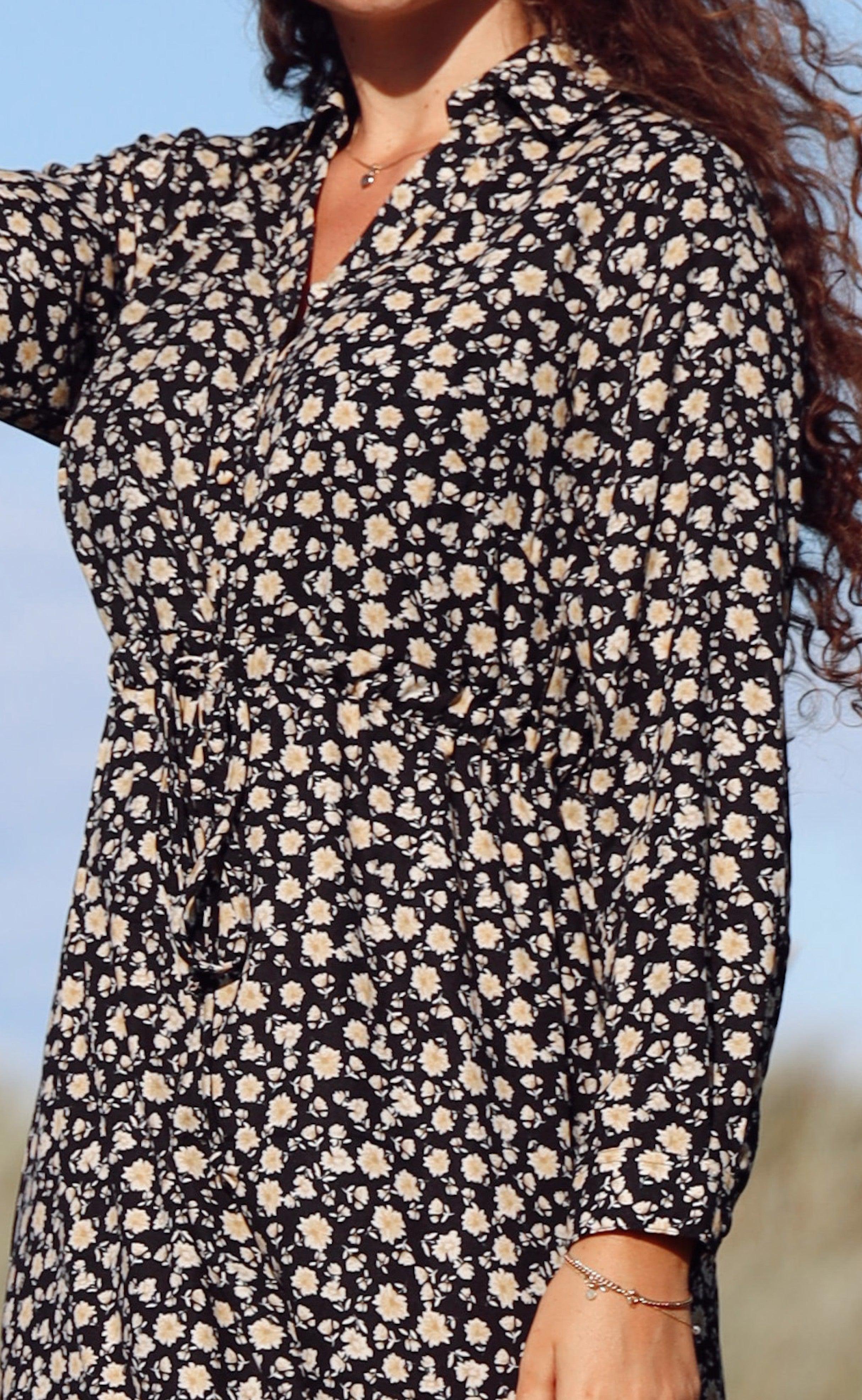 INA Copenhagen Kjole - Louisa - Black/Yellow Flower