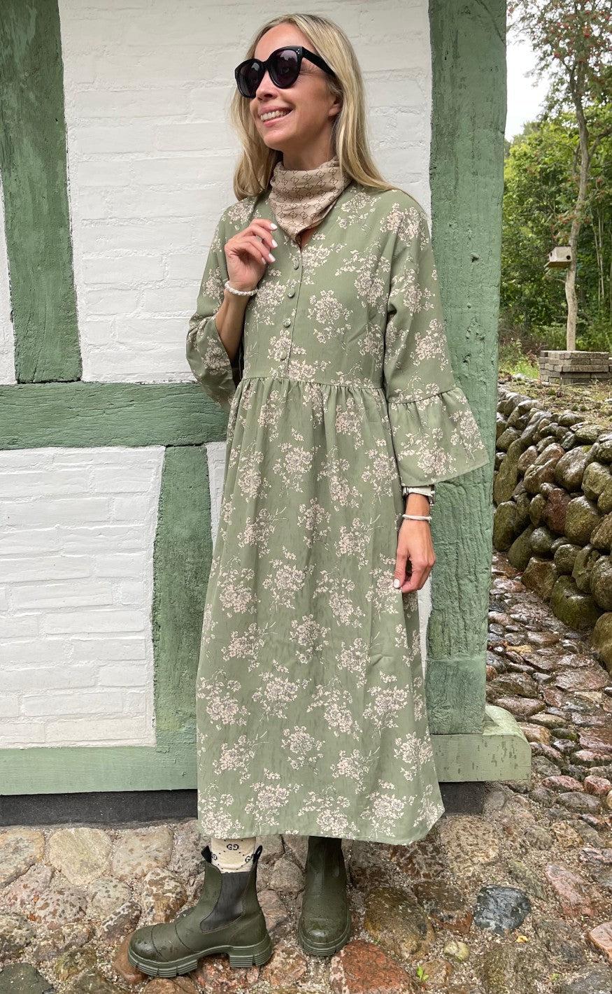 INA Copenhagen Kjole - Malina - Green Flower