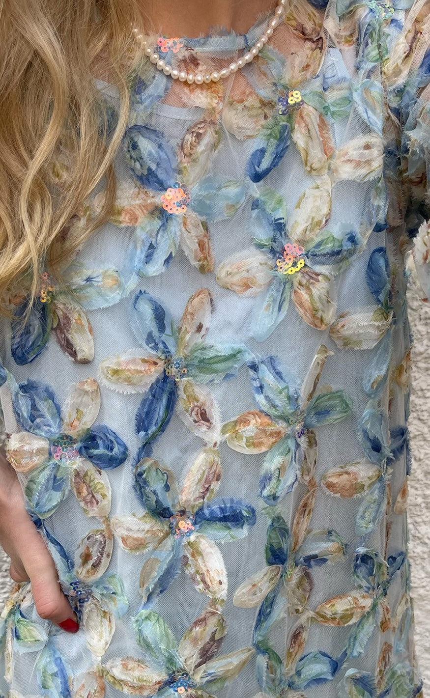 INA Copenhagen Kjole - Pama - Blue Sequin Flower