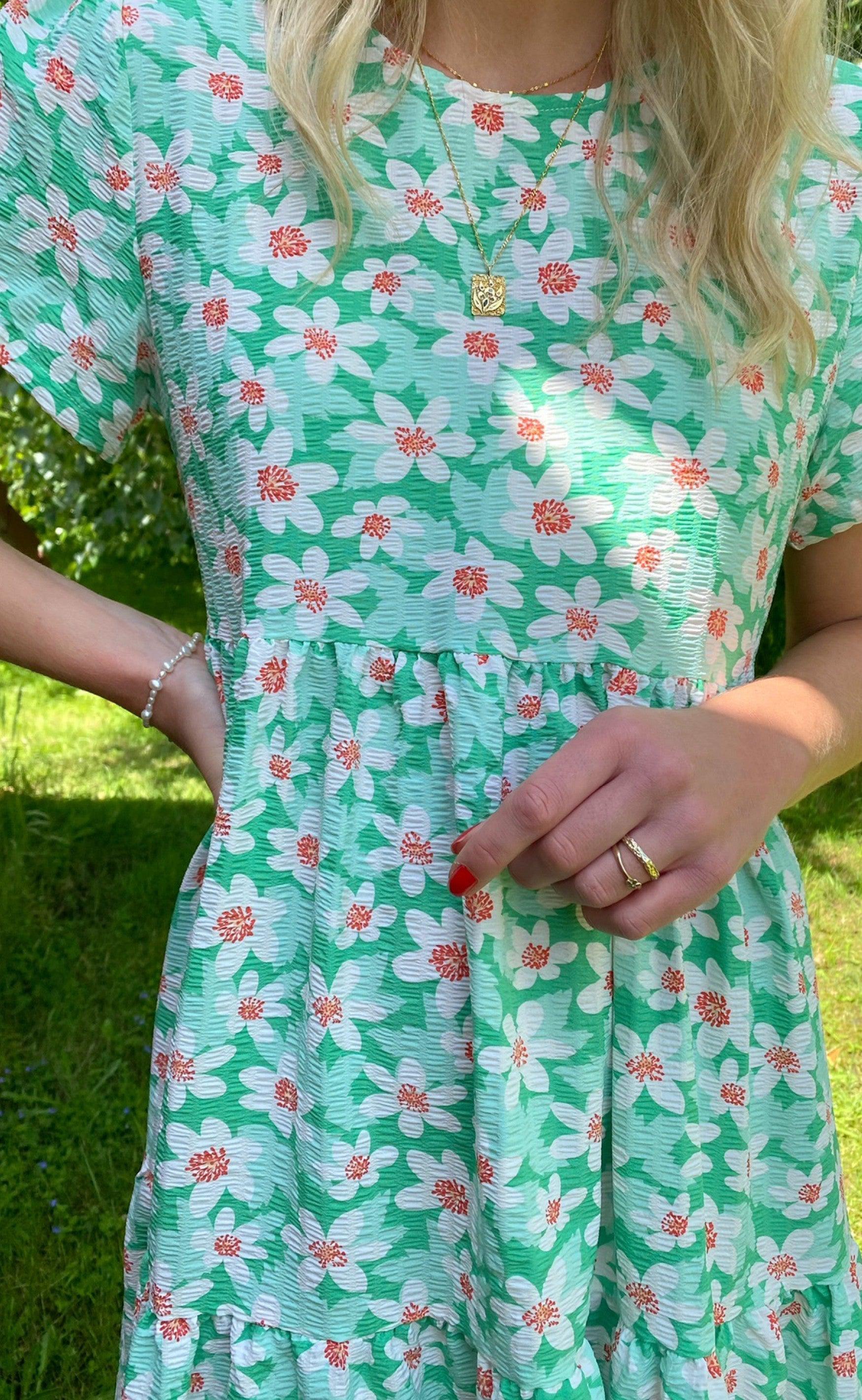 INA Copenhagen Kjole - Selma - Green Flower