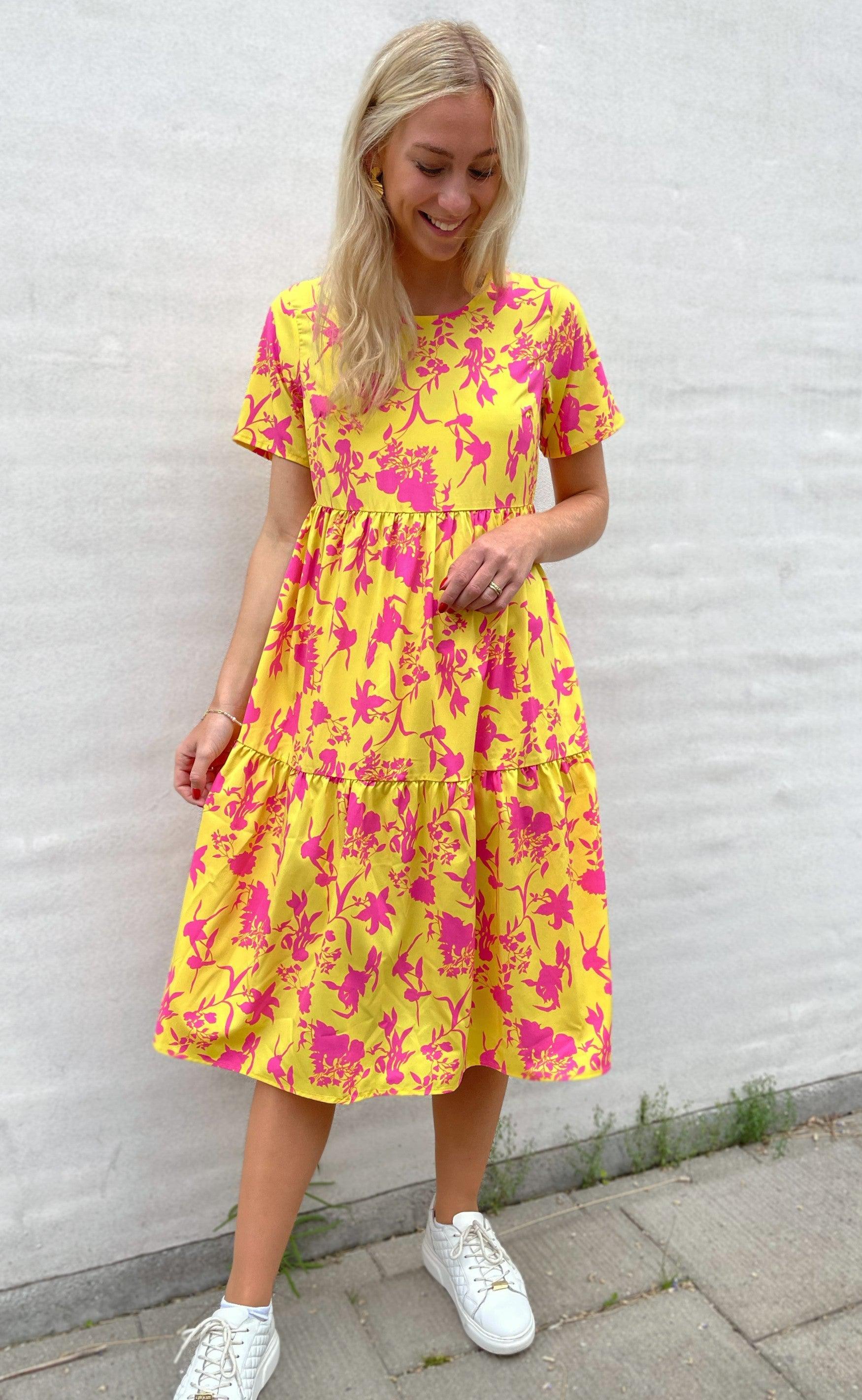 INA Copenhagen Kjole - Selma - Yellow / Pink Flower