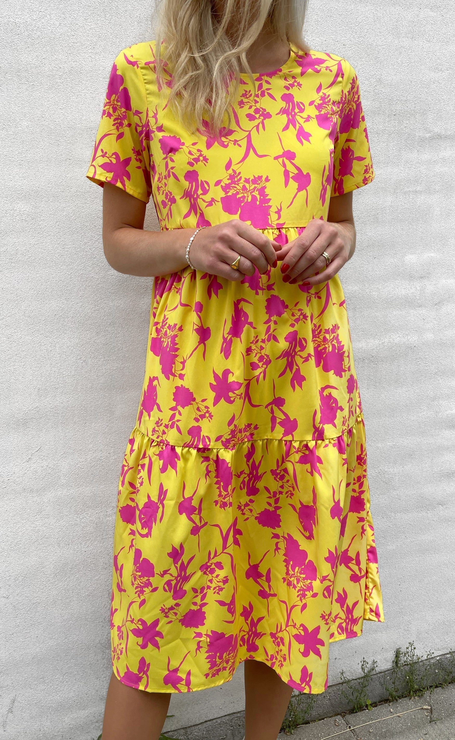 INA Copenhagen Kjole - Selma - Yellow / Pink Flower