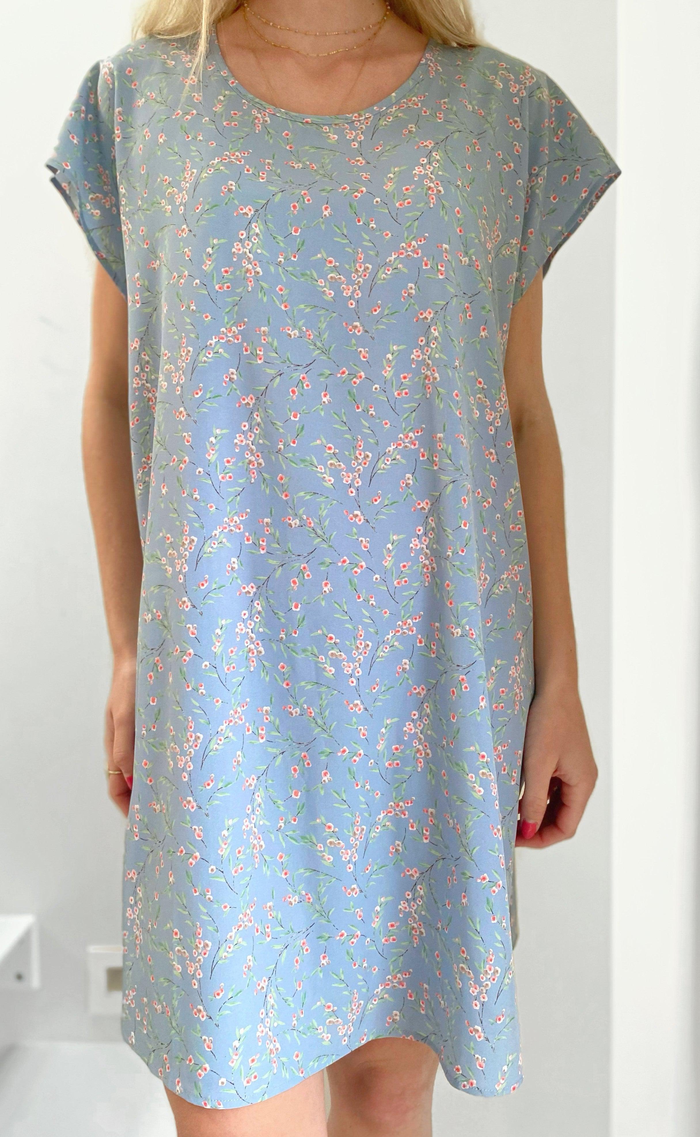 INA Copenhagen Kjole - Tina - Blue / Rose Flower