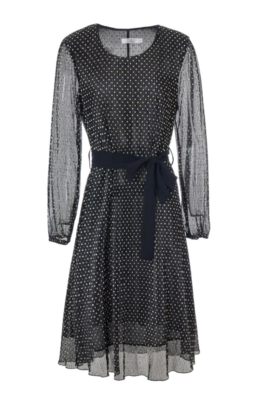 INA Copenhagen Kjole - Victoria Plisse - Black W. Gold Dots