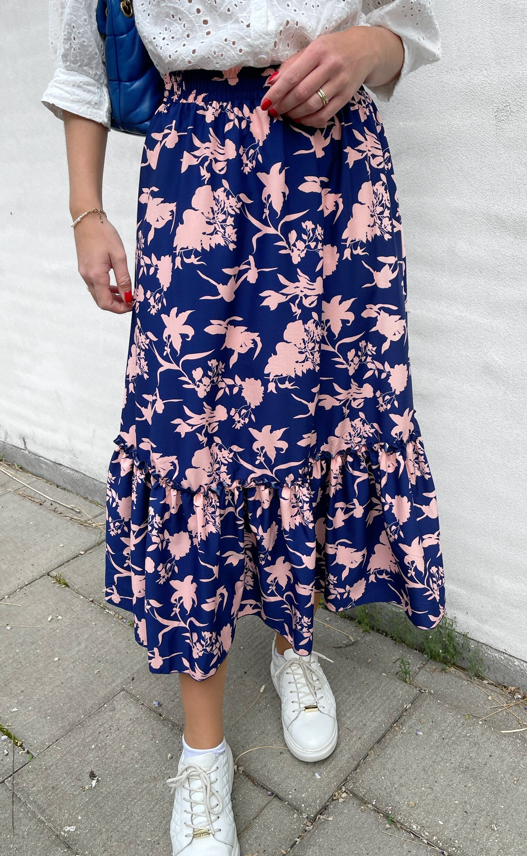 INA Copenhagen Nederdel - Hanna - Navy / Rose Flower