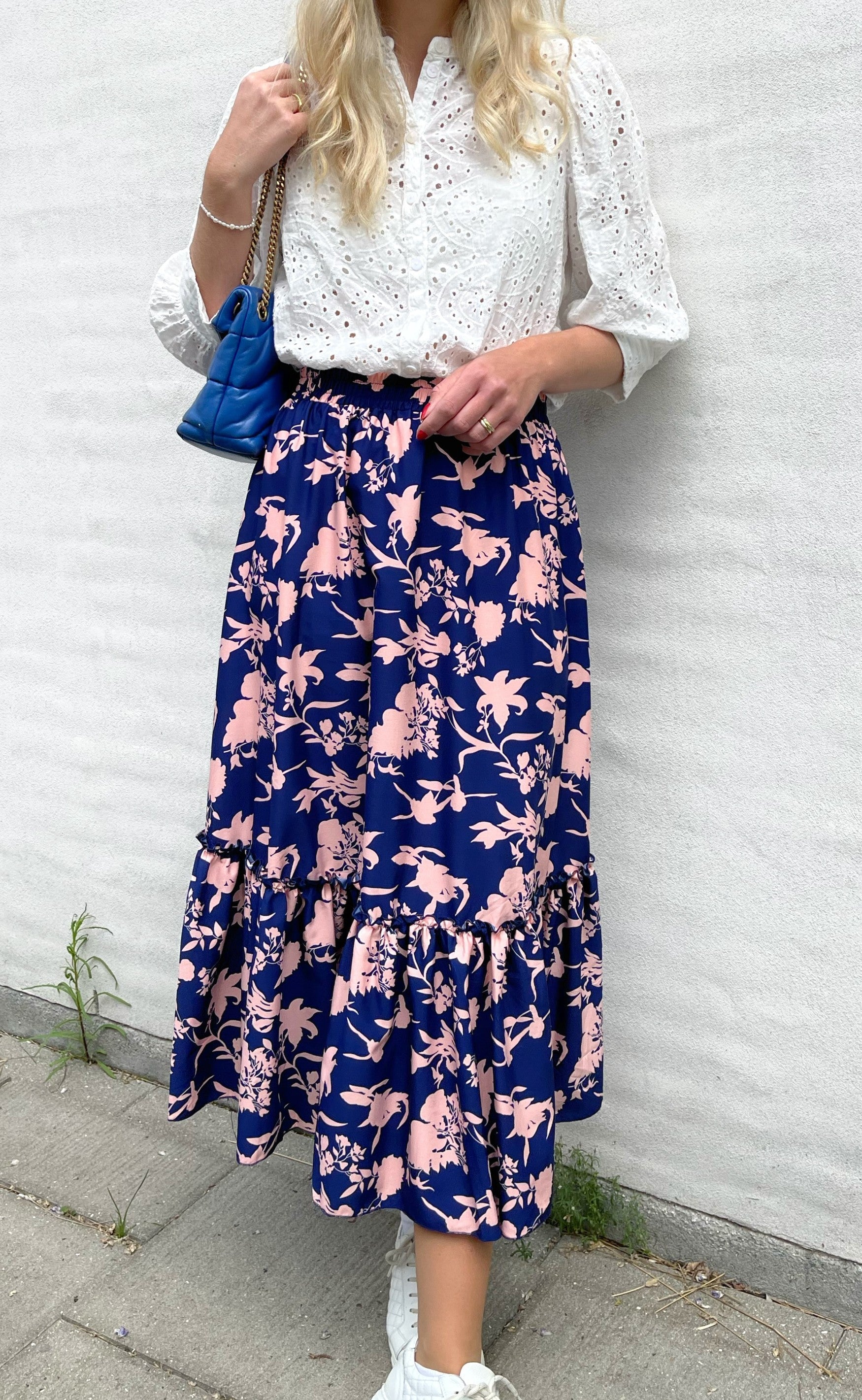 INA Copenhagen Nederdel - Hanna - Navy / Rose Flower