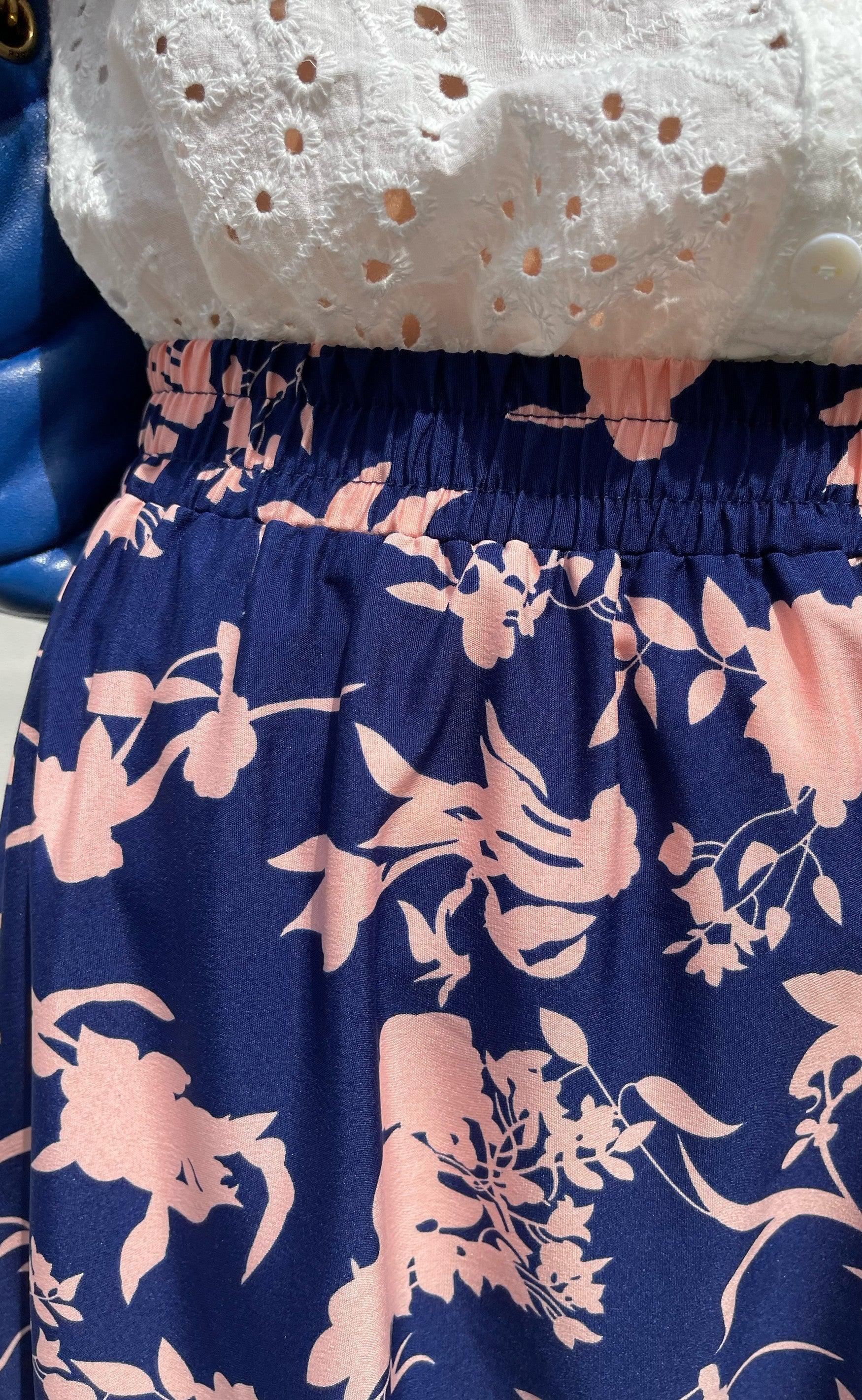 INA Copenhagen Nederdel - Hanna - Navy / Rose Flower