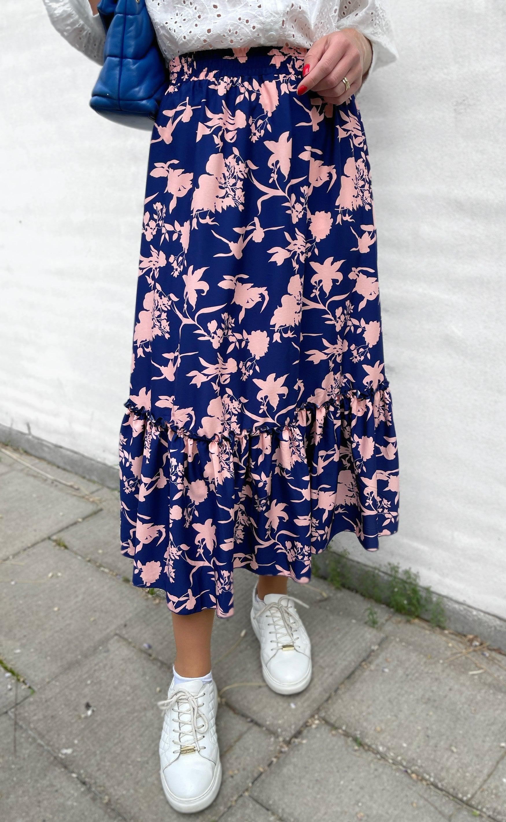 INA Copenhagen Nederdel - Hanna - Navy / Rose Flower