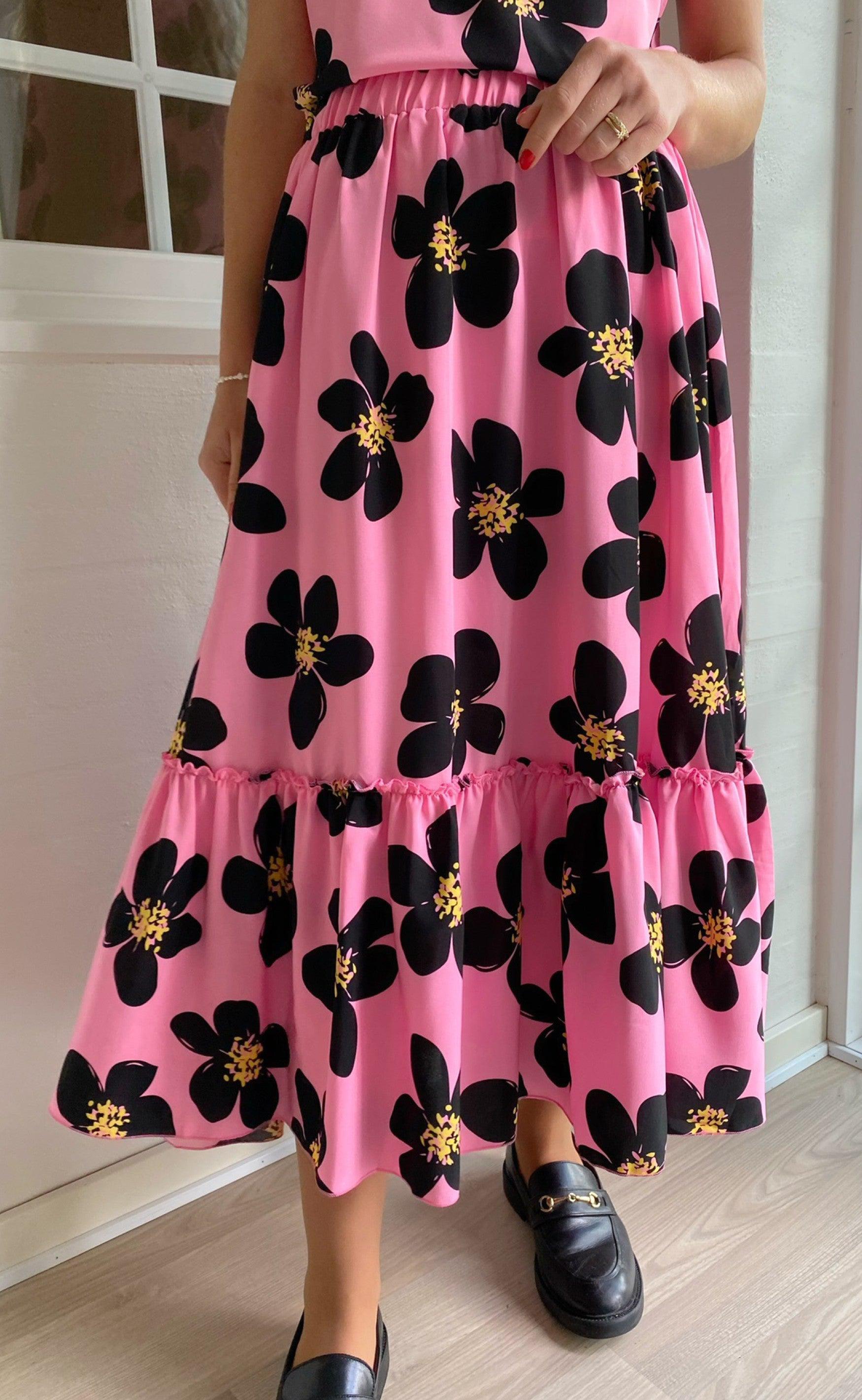 INA Copenhagen Nederdel - Hanna - Pink / Black Flower