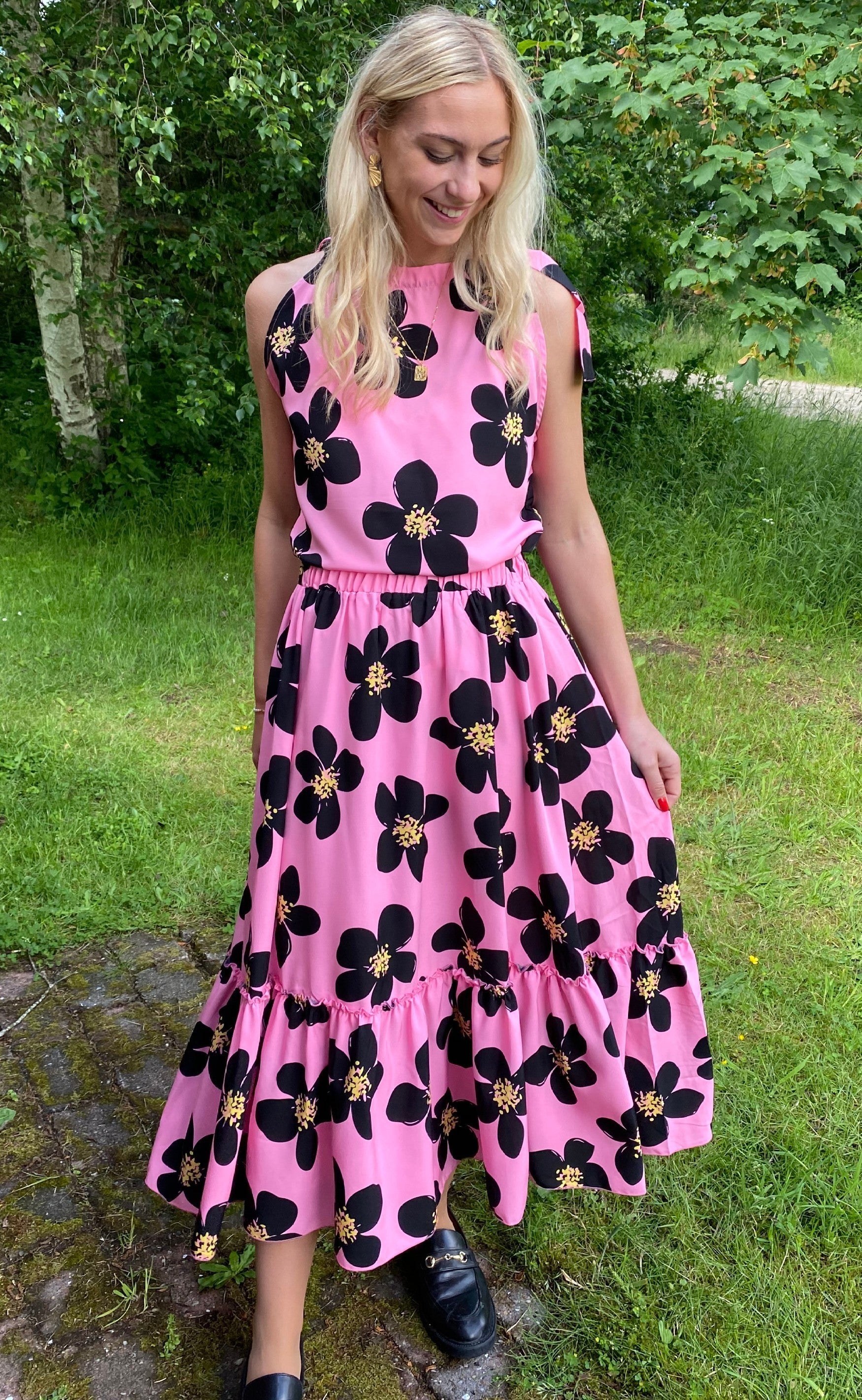 INA Copenhagen Nederdel - Hanna - Pink / Black Flower