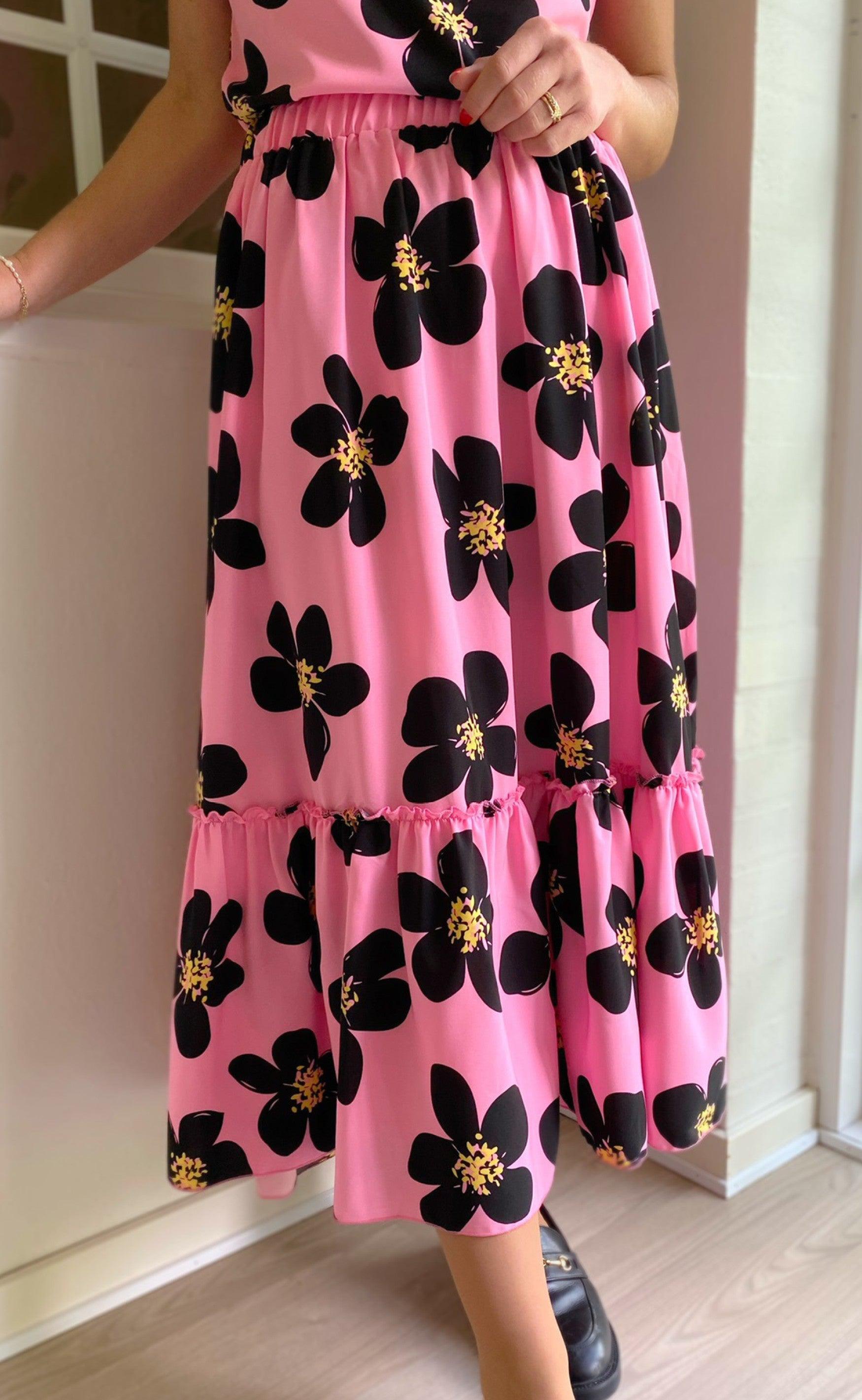 INA Copenhagen Nederdel - Hanna - Pink / Black Flower