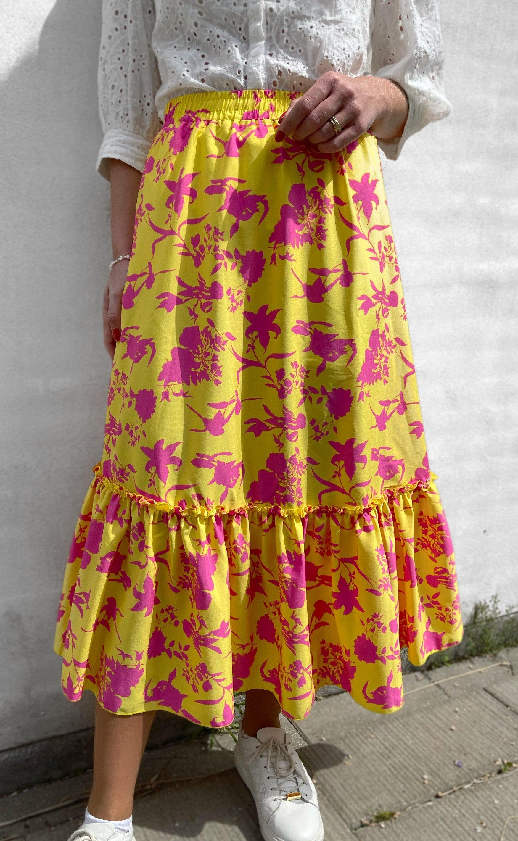 INA Copenhagen Nederdel - Hanna - Yellow / Pink Flower