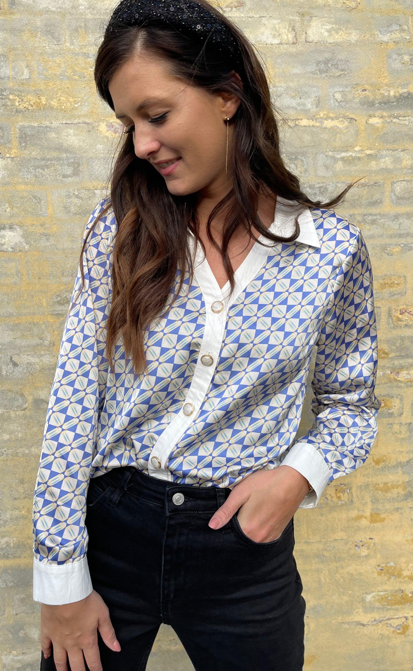 INA Copenhagen Skjorte - Nora - Graphic Blue