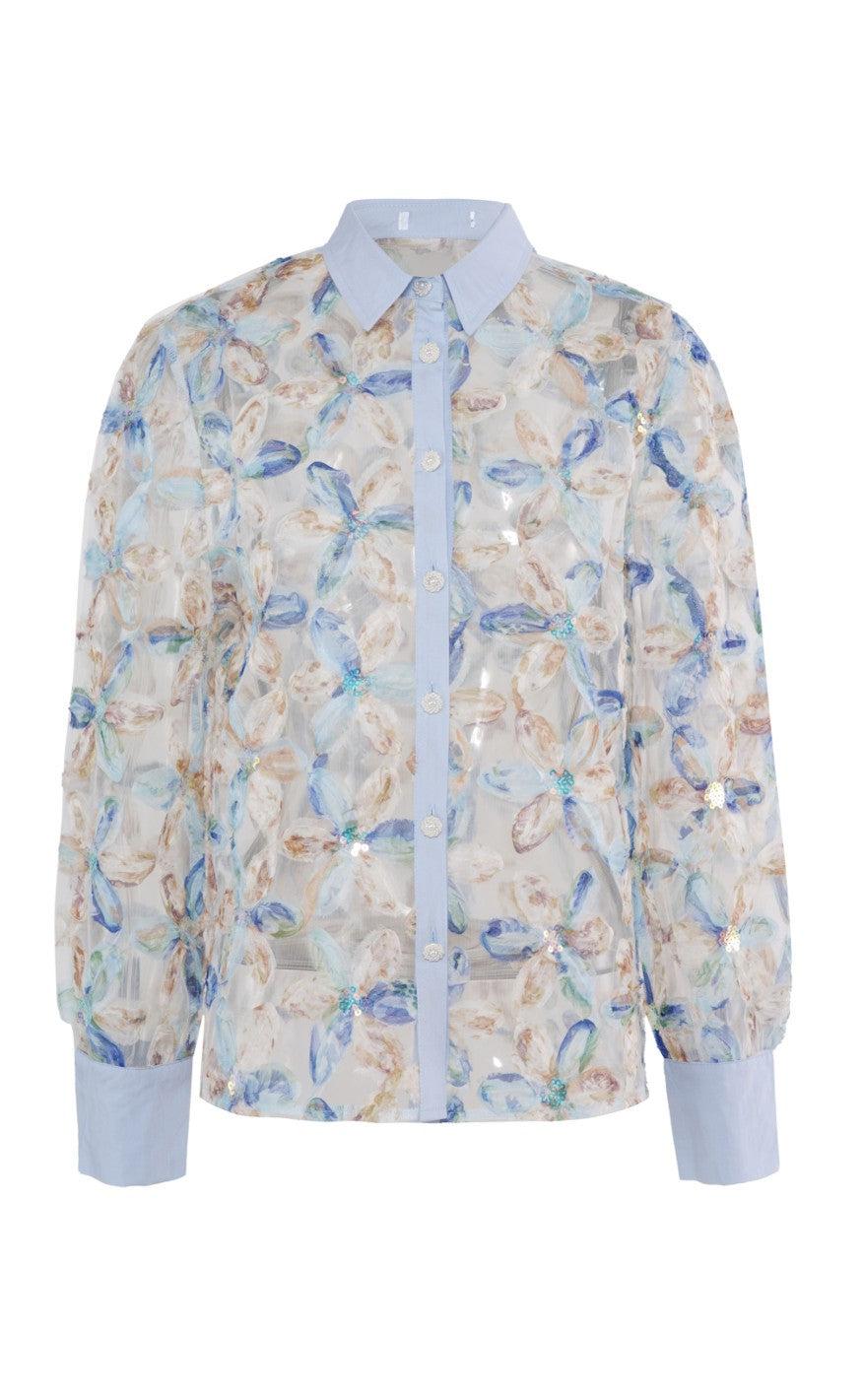 INA Copenhagen Skjorte - Pama - Blue Sequin Flower