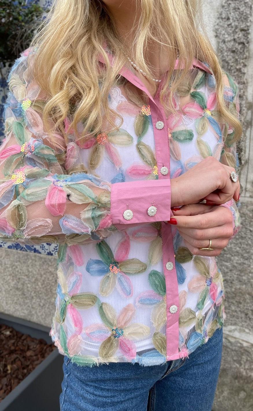 INA Copenhagen Skjorte - Pama - Pink Sequin Flower