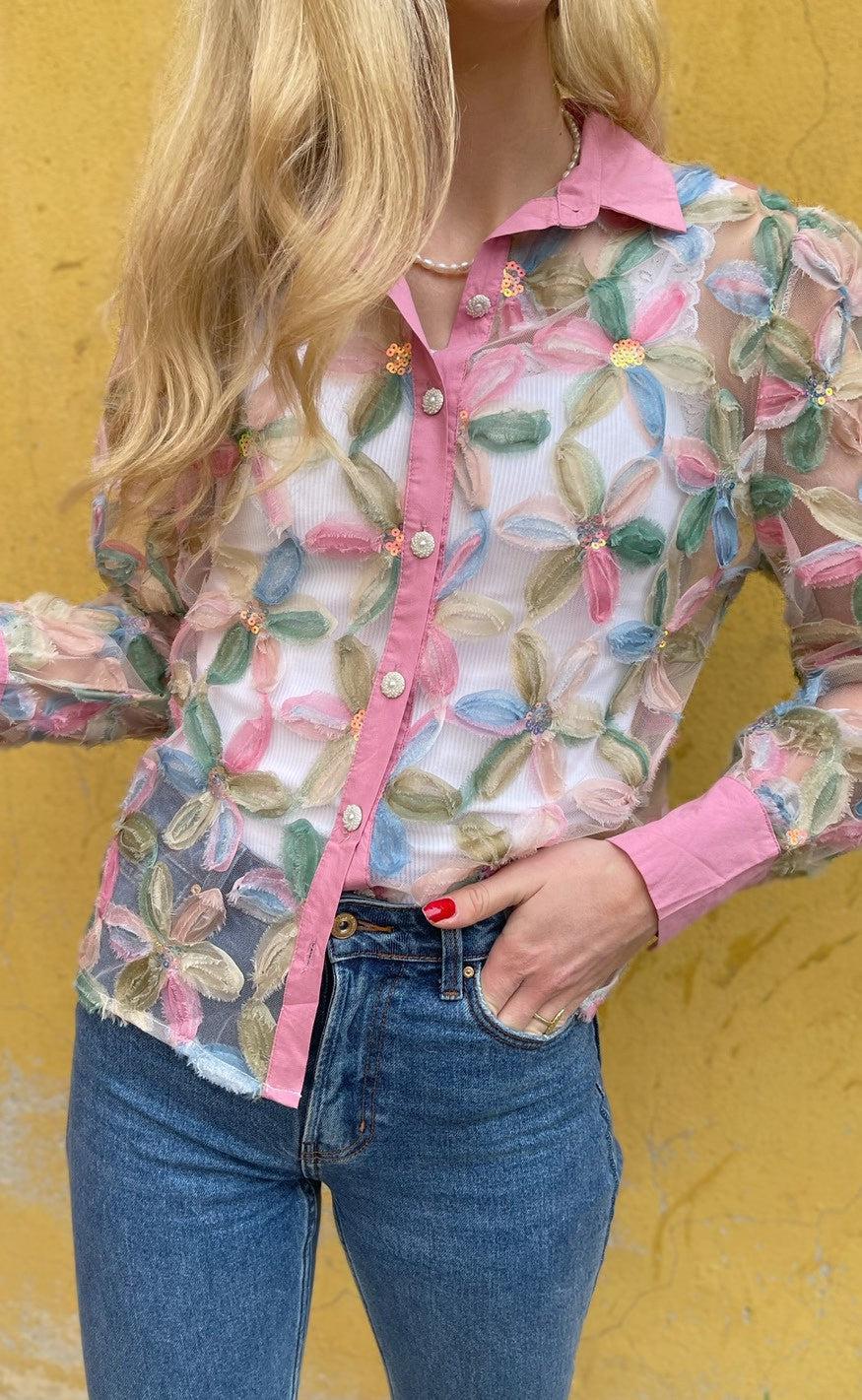 INA Copenhagen Skjorte - Pama - Pink Sequin Flower