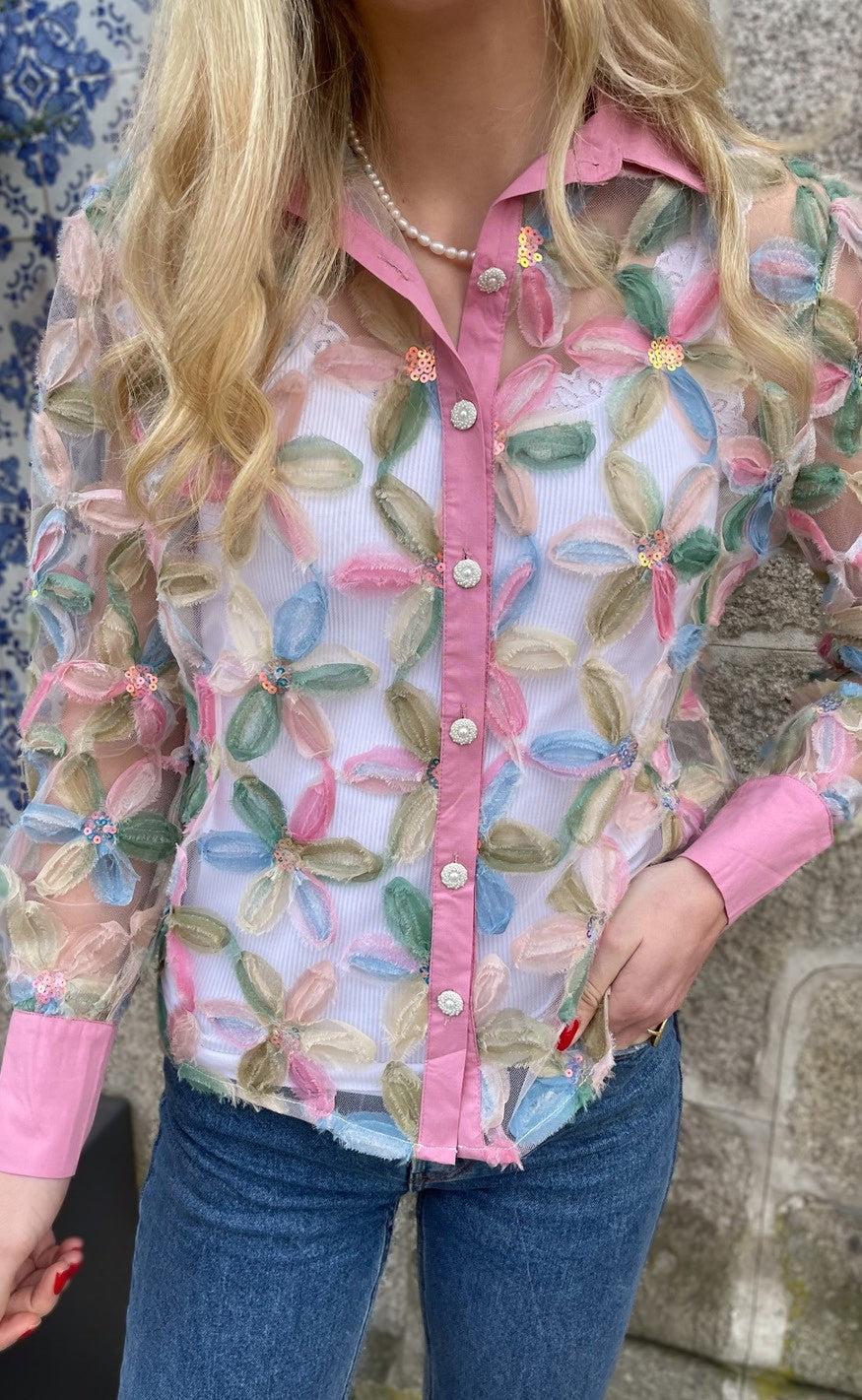 INA Copenhagen Skjorte - Pama - Pink Sequin Flower