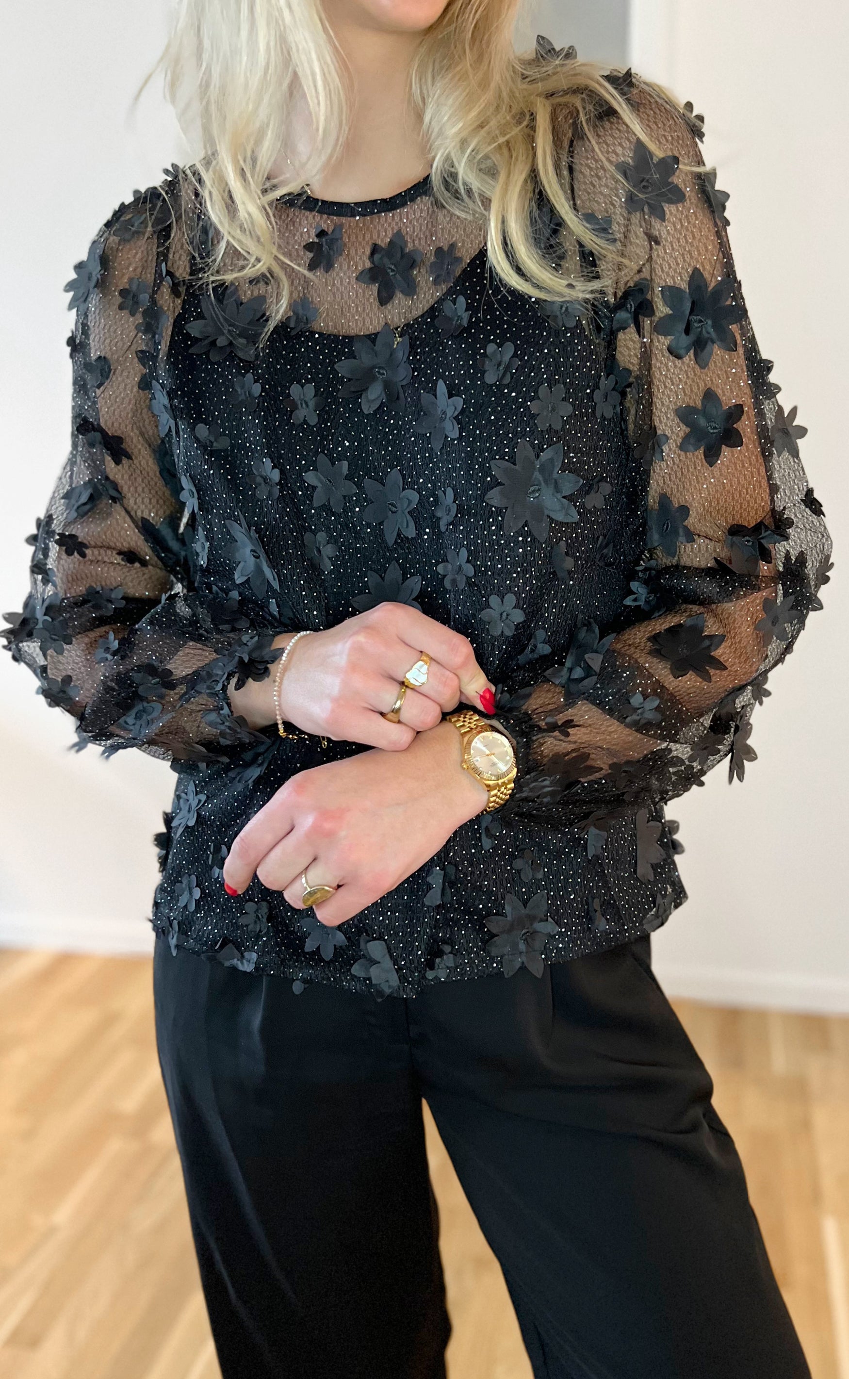 Liberte Bluse - Lamilla - Black Glitter Flower