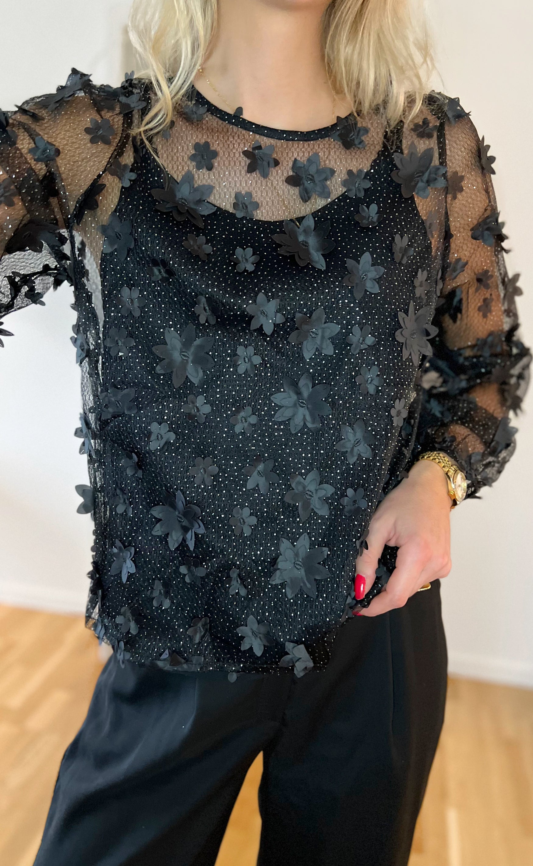 Liberte Bluse - Lamilla - Black Glitter Flower