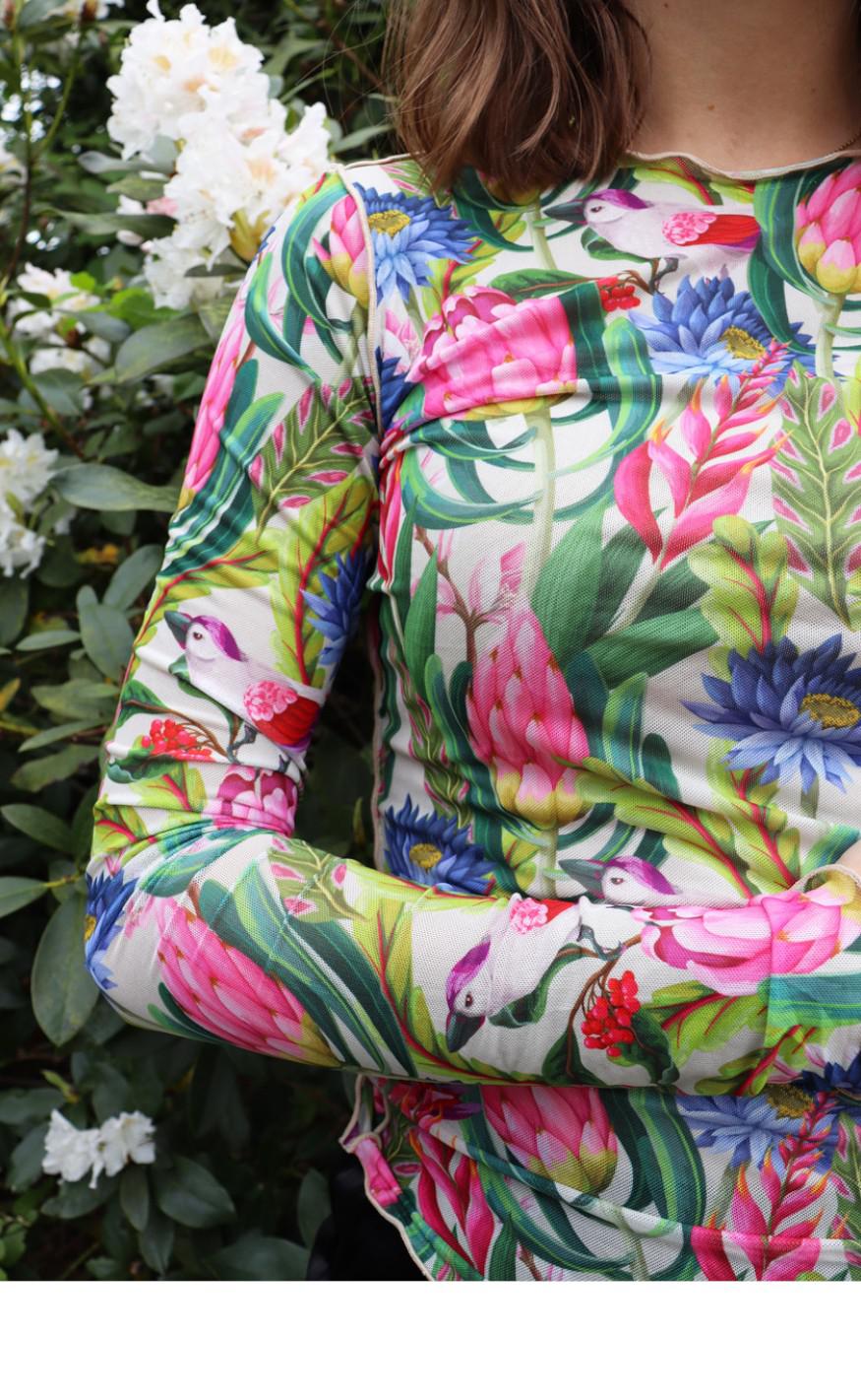 Liberte Bluse - Mesh - Flower Bird Sand