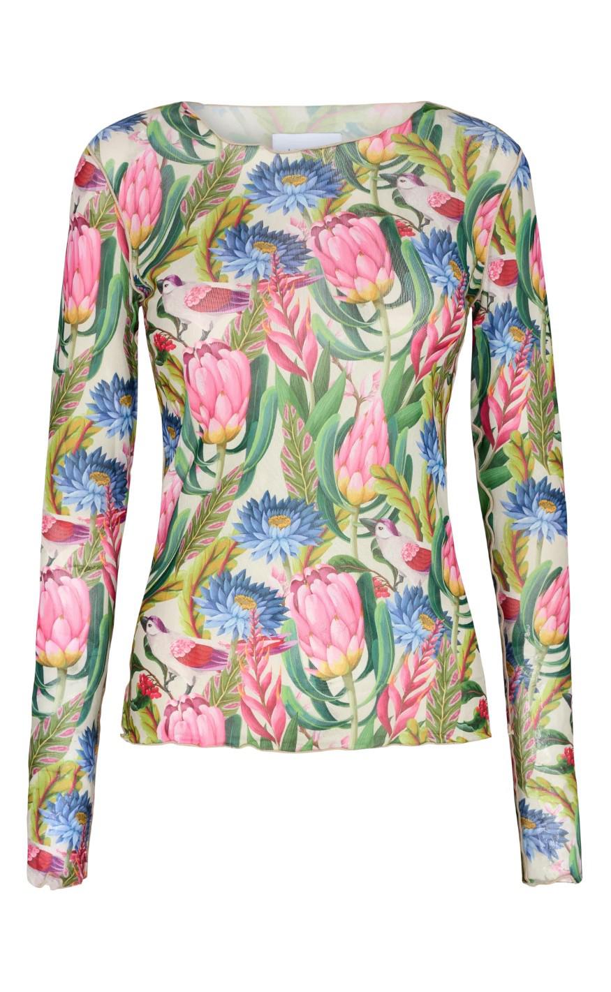 Liberte Bluse - Mesh - Flower Bird Sand