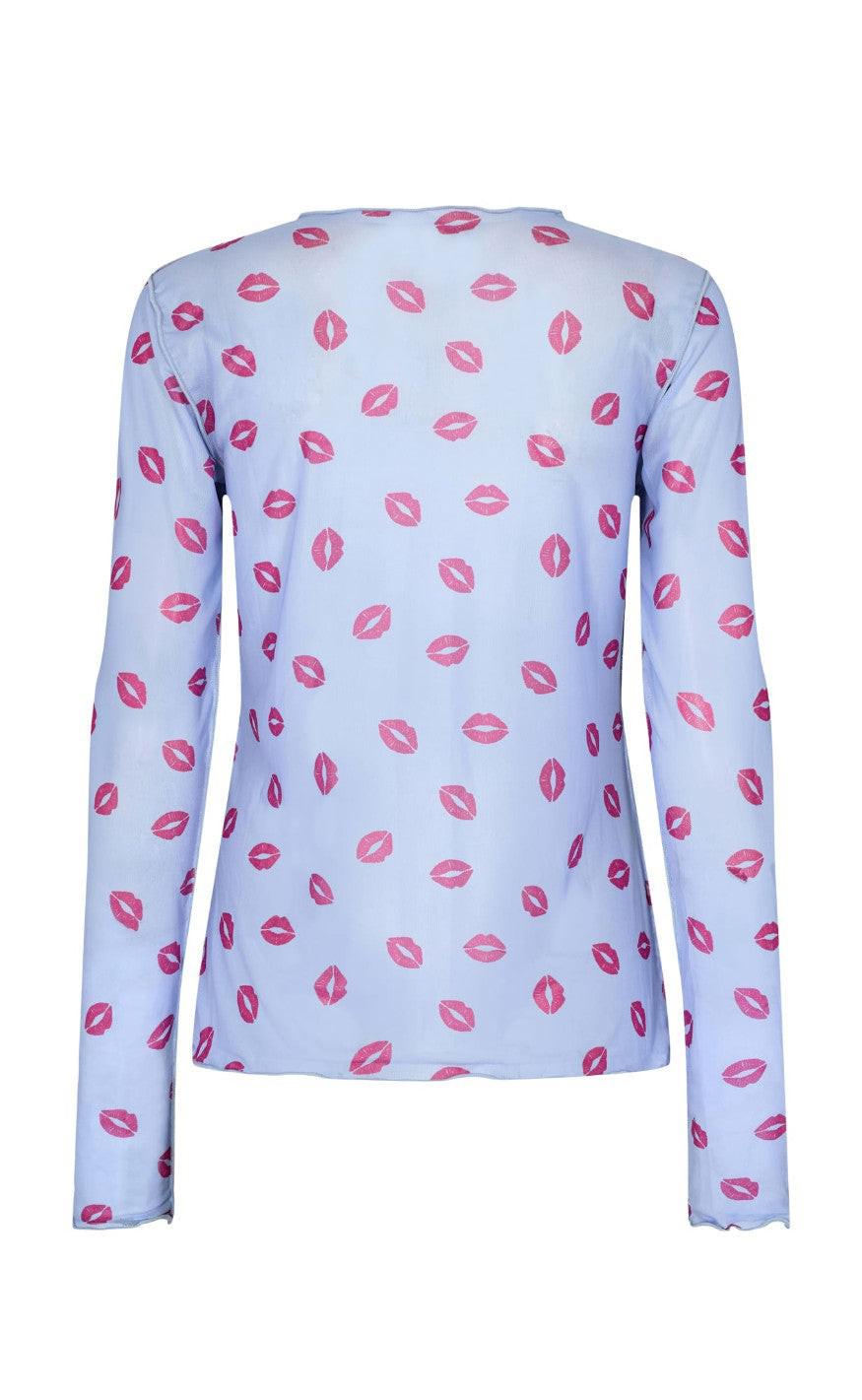 Liberte Bluse - Mesh - Lip Print Blue