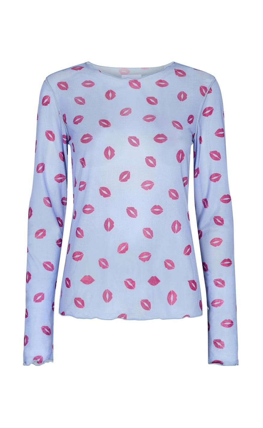 Liberte Bluse - Mesh - Lip Print Blue