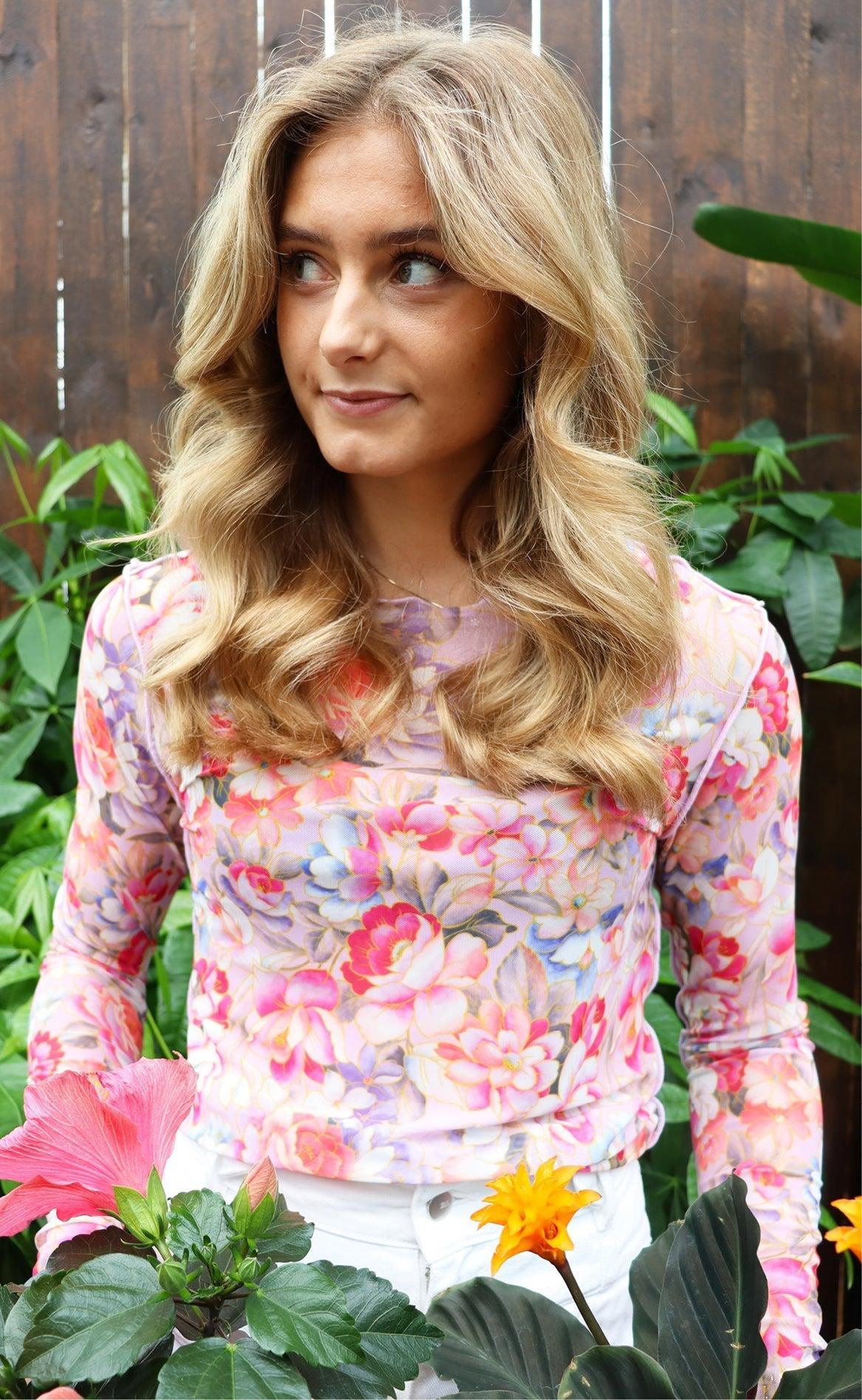 Liberte Bluse - Mesh - Pink gold flower