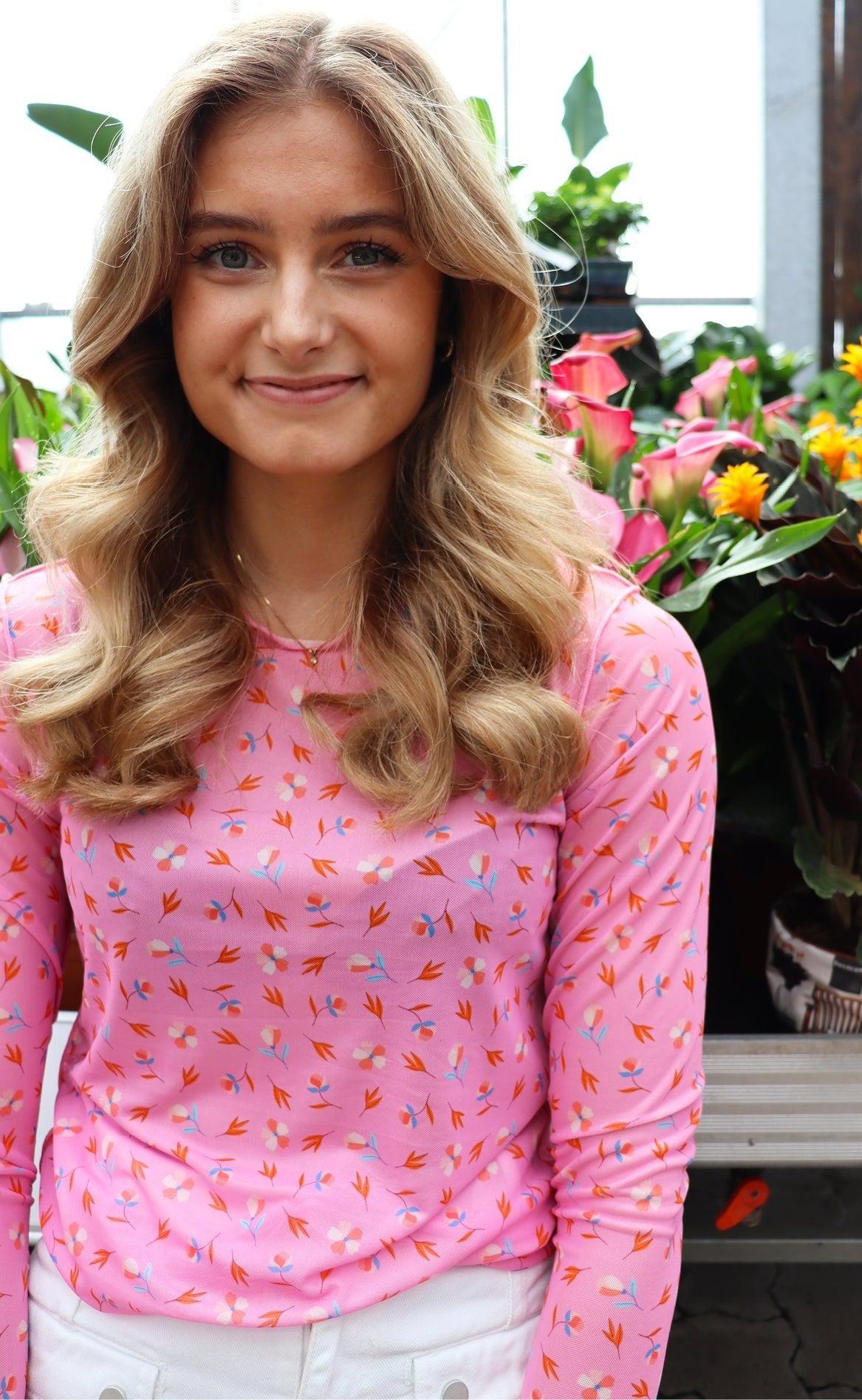 Liberte Bluse - Mesh - Pink red small flower