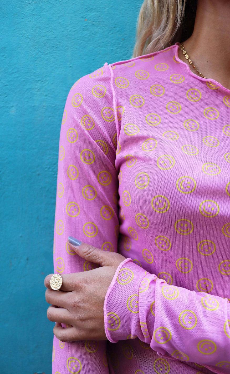 Liberte Bluse - Mesh - Yellow Pink Smiley