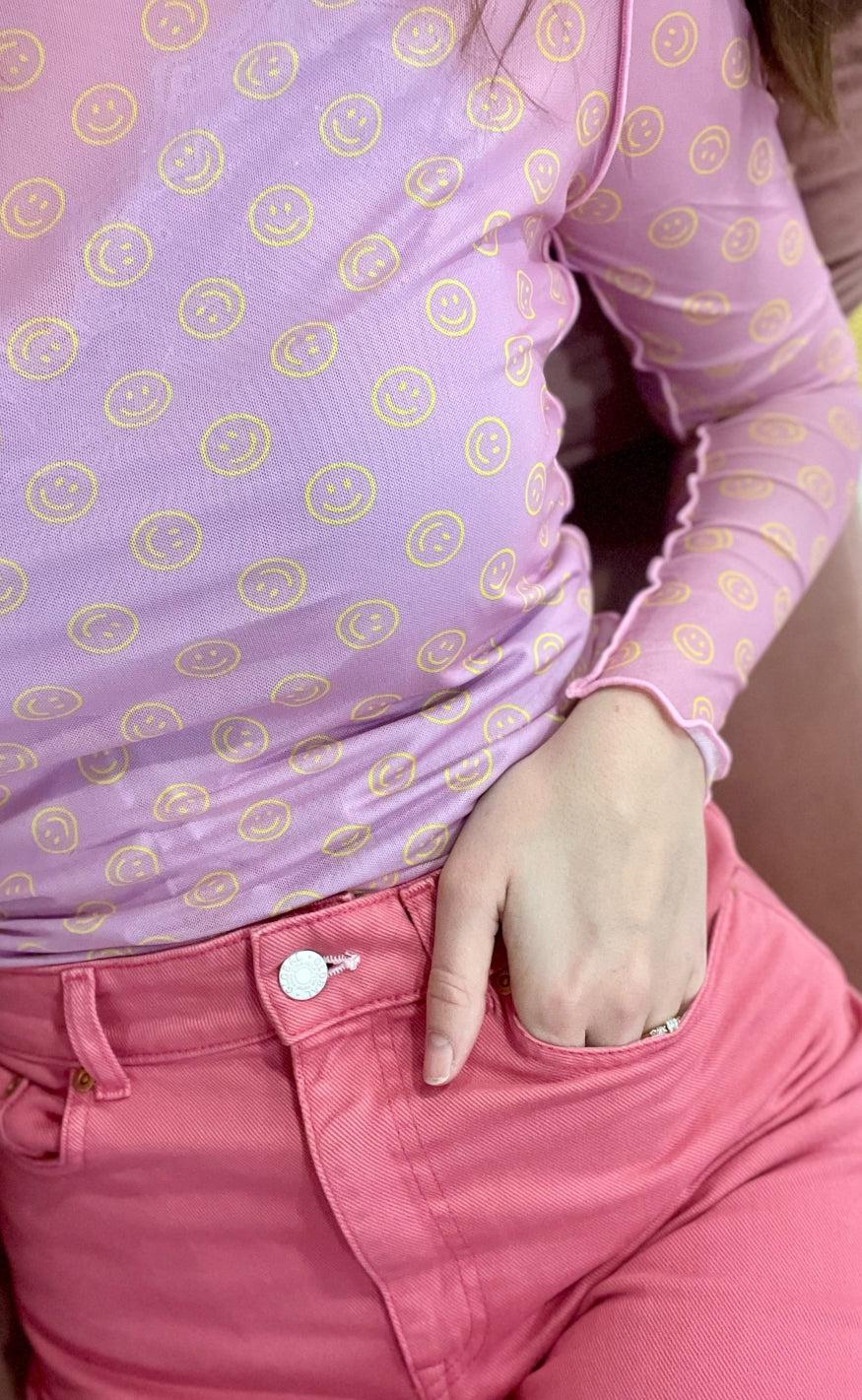 Liberte Bluse - Mesh - Yellow Pink Smiley