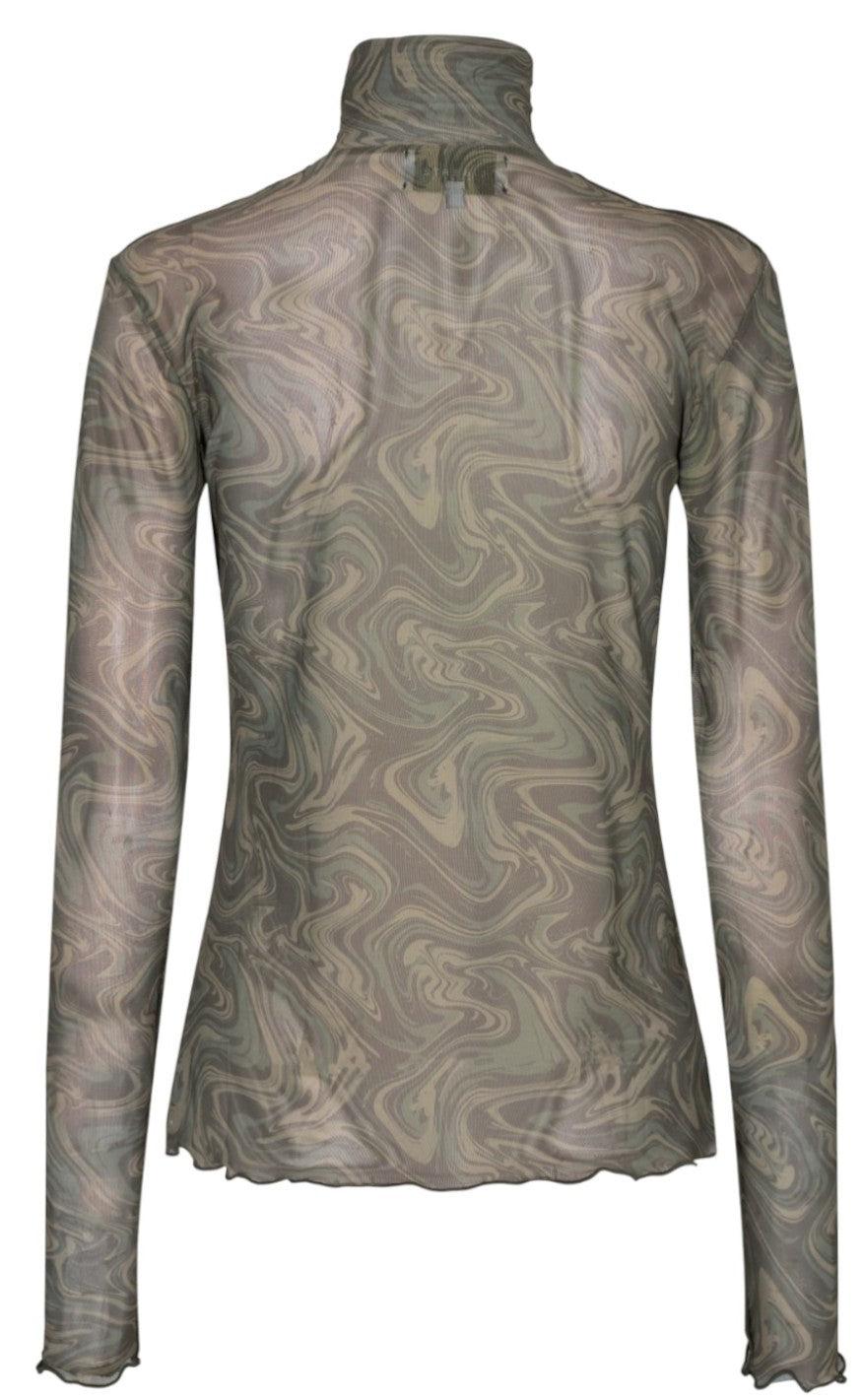 Liberte Highneck Bluse - Mesh - Army Twist
