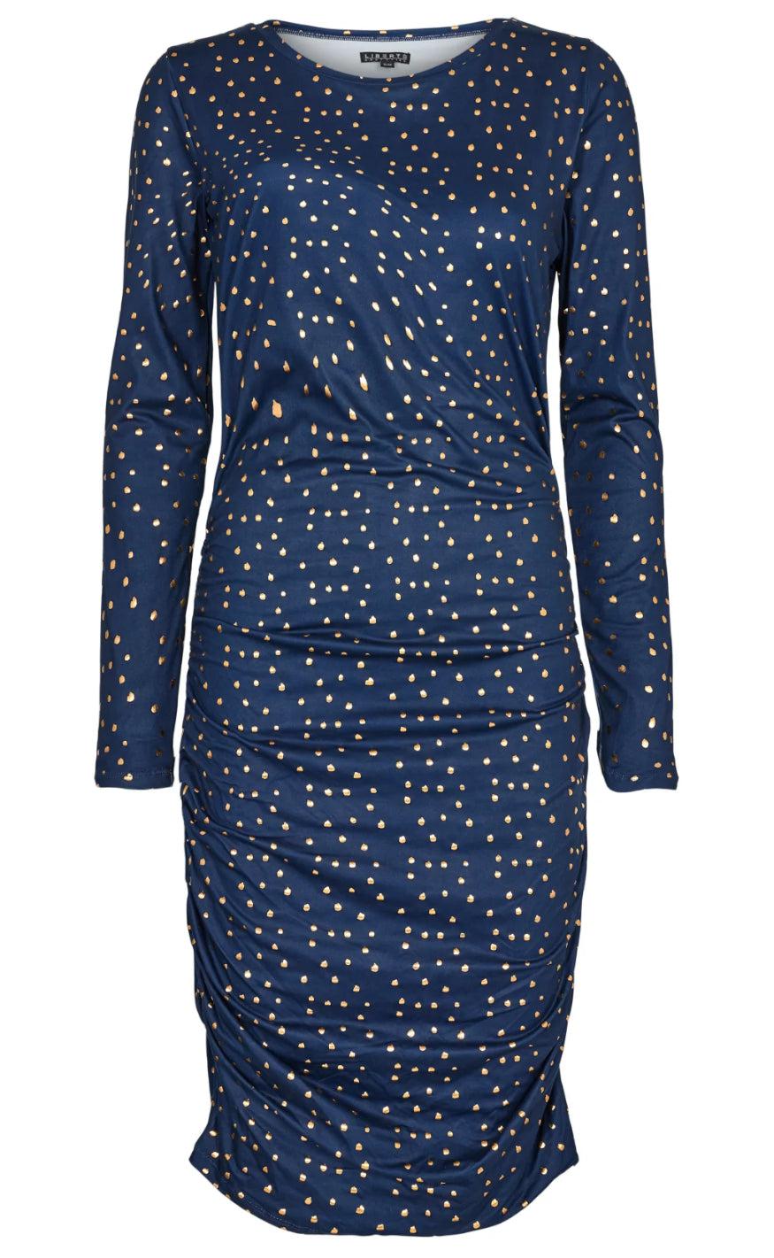 Liberte Kjole - Alma - Navy Gold Dot