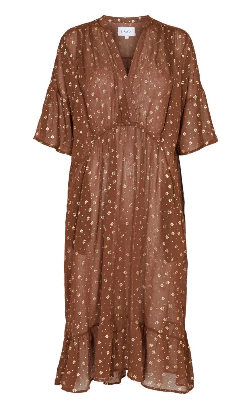 Liberte Kjole - Karoline - Brown Gold Flower
