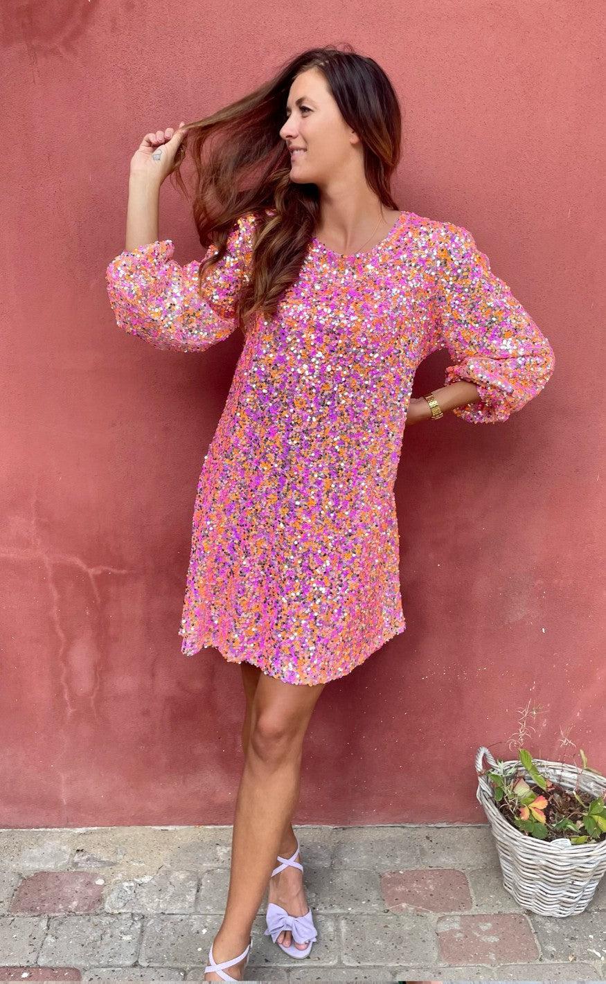Liberte Kjole - Lamilla - Pink Orange Sequins
