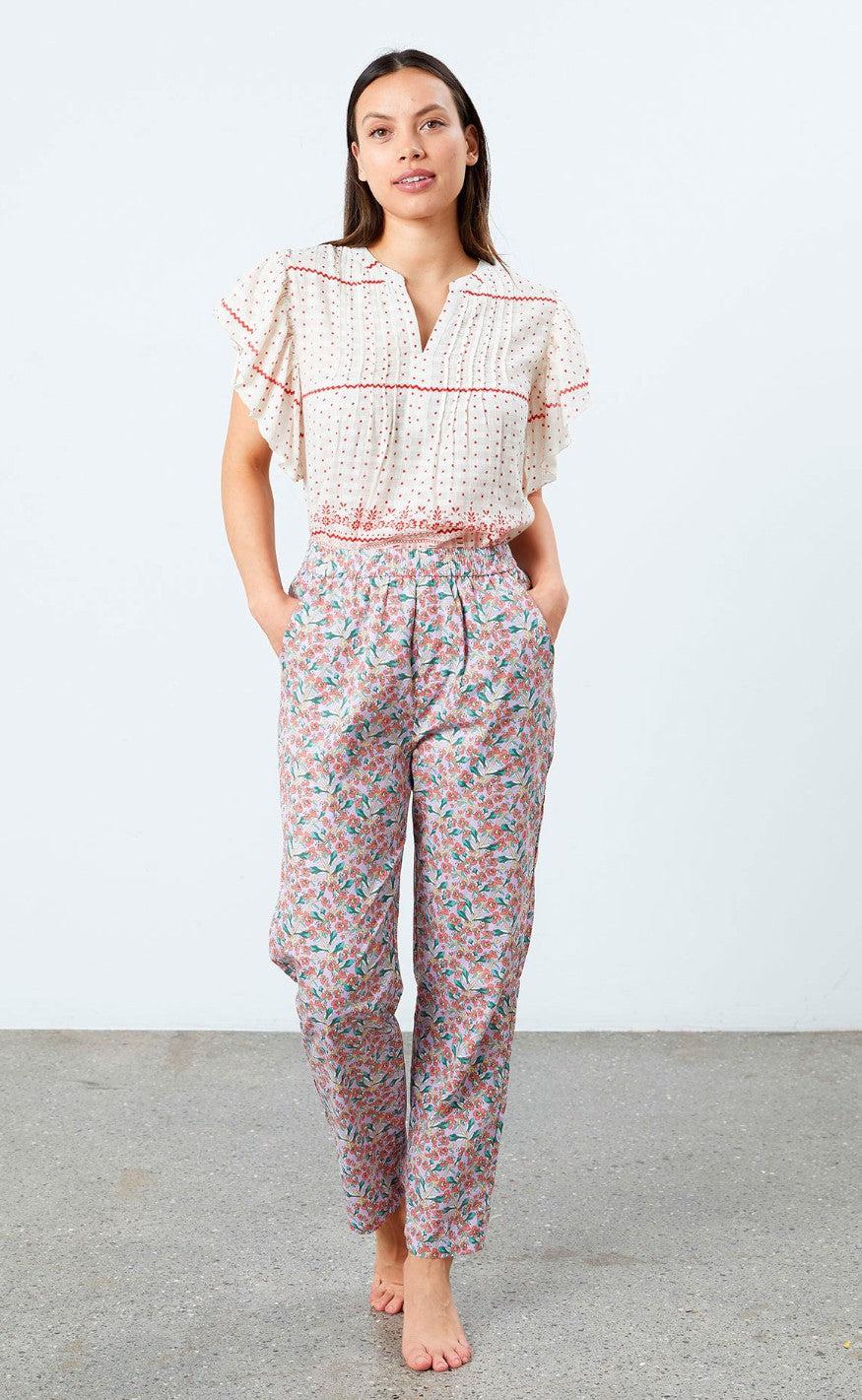 Lollys Laundry Bukser - Bill - Flower print rose