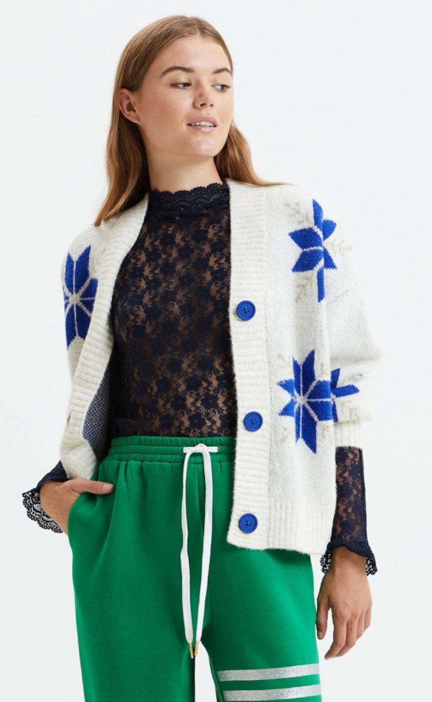 Lollys Laundry Cardigan - Paisley - Neon Blue