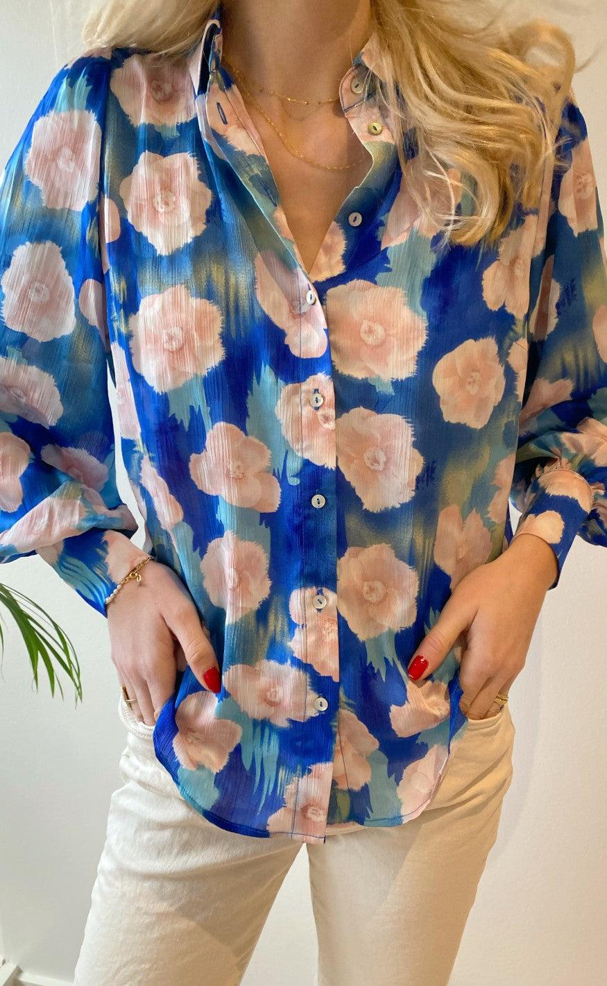 Love & Divine Bluse - Love562-3 - Blue/Rose Flower