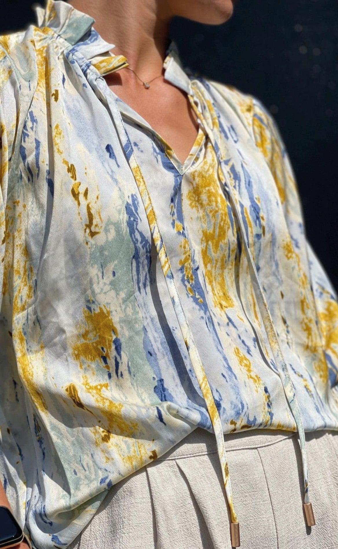 Love & Divine Bluse - Love639-8 - Graphic/Blue
