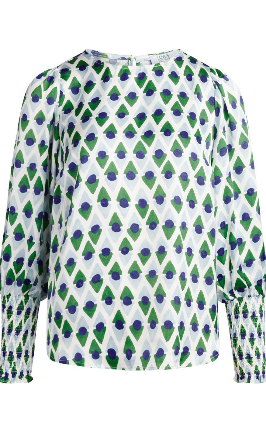 Love & Divine Bluse - Love738-3 - Blue/Green Graphic