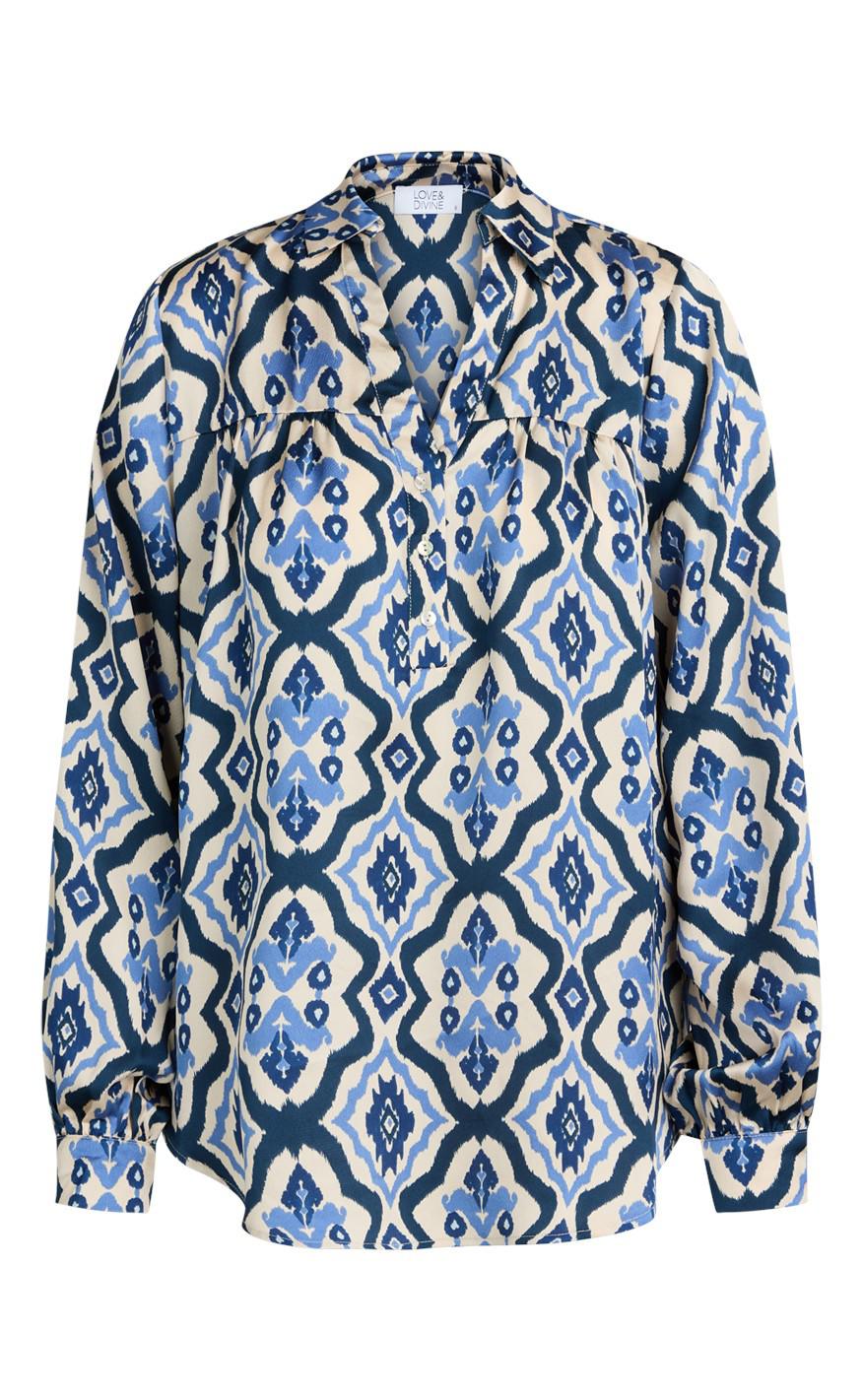 Love & Divine Bluse - Love767-1 - Blue Graphic